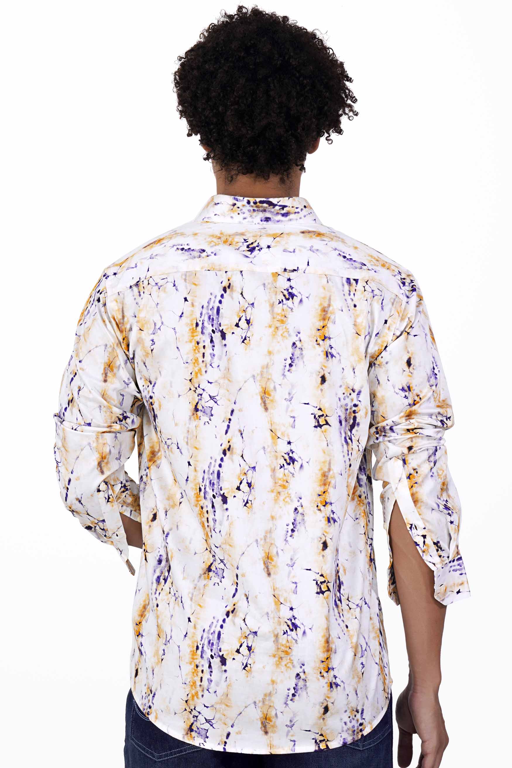 Bright White with Dijon Brown and Minsk Blue Printed Super Soft Premium Cotton Shirt