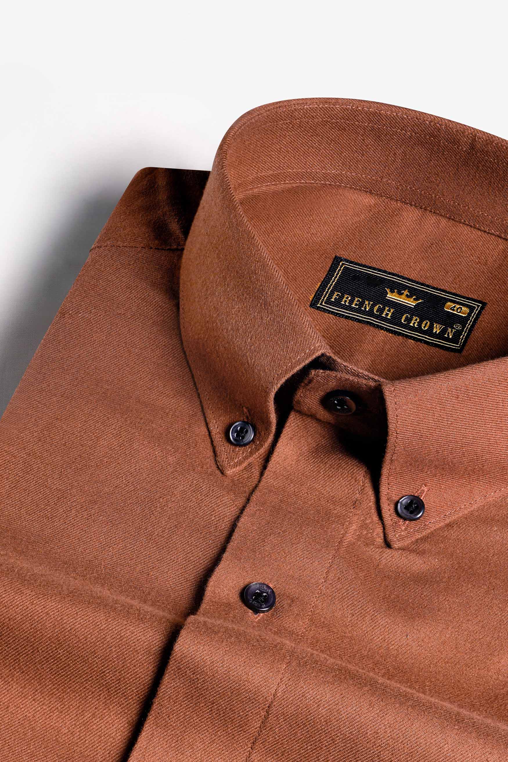 Sepia Brown Twill Premium Cotton Button Down Shirt