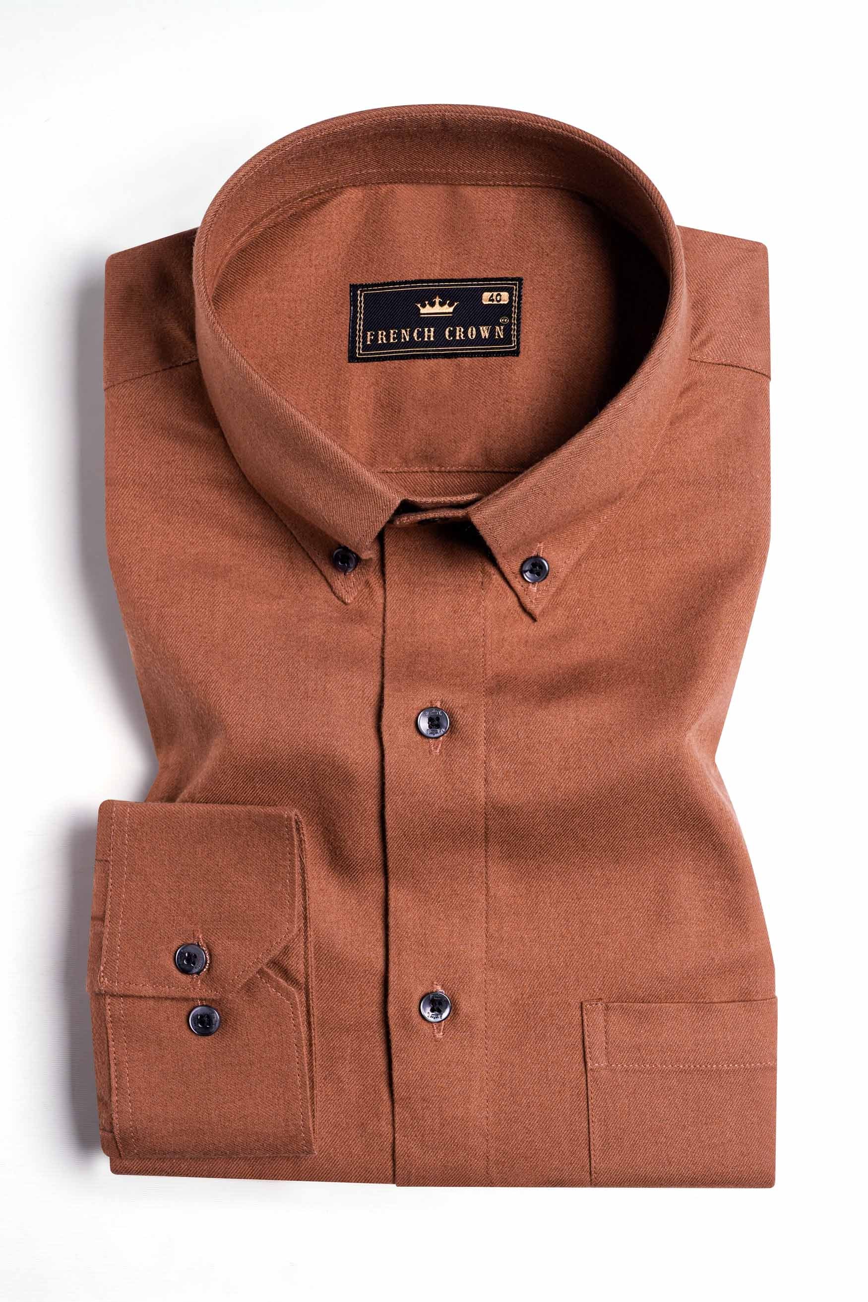 Sepia Brown Twill Premium Cotton Button Down Shirt