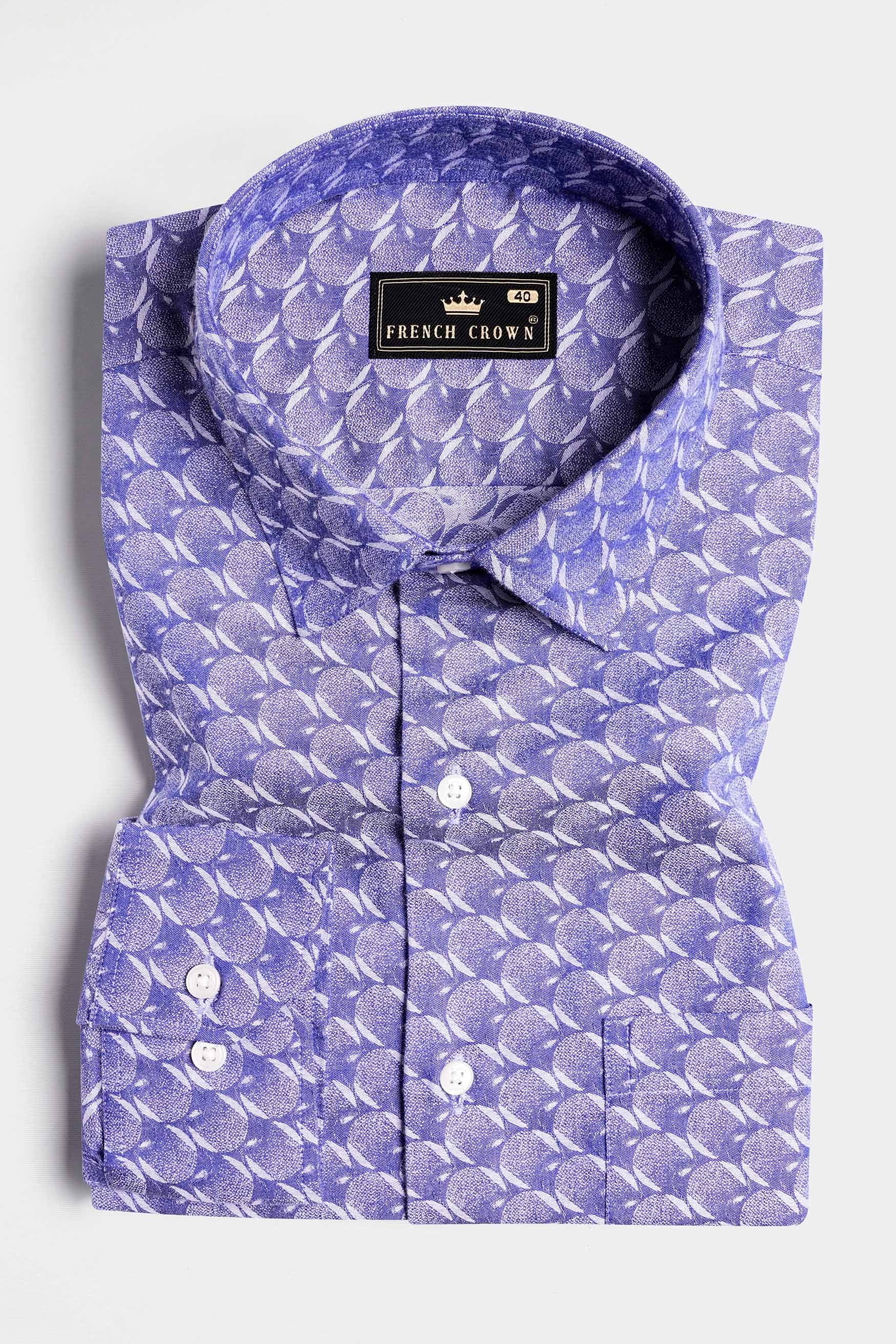 Iris Blue and White Jacquard Textured Premium Giza Cotton Shirt