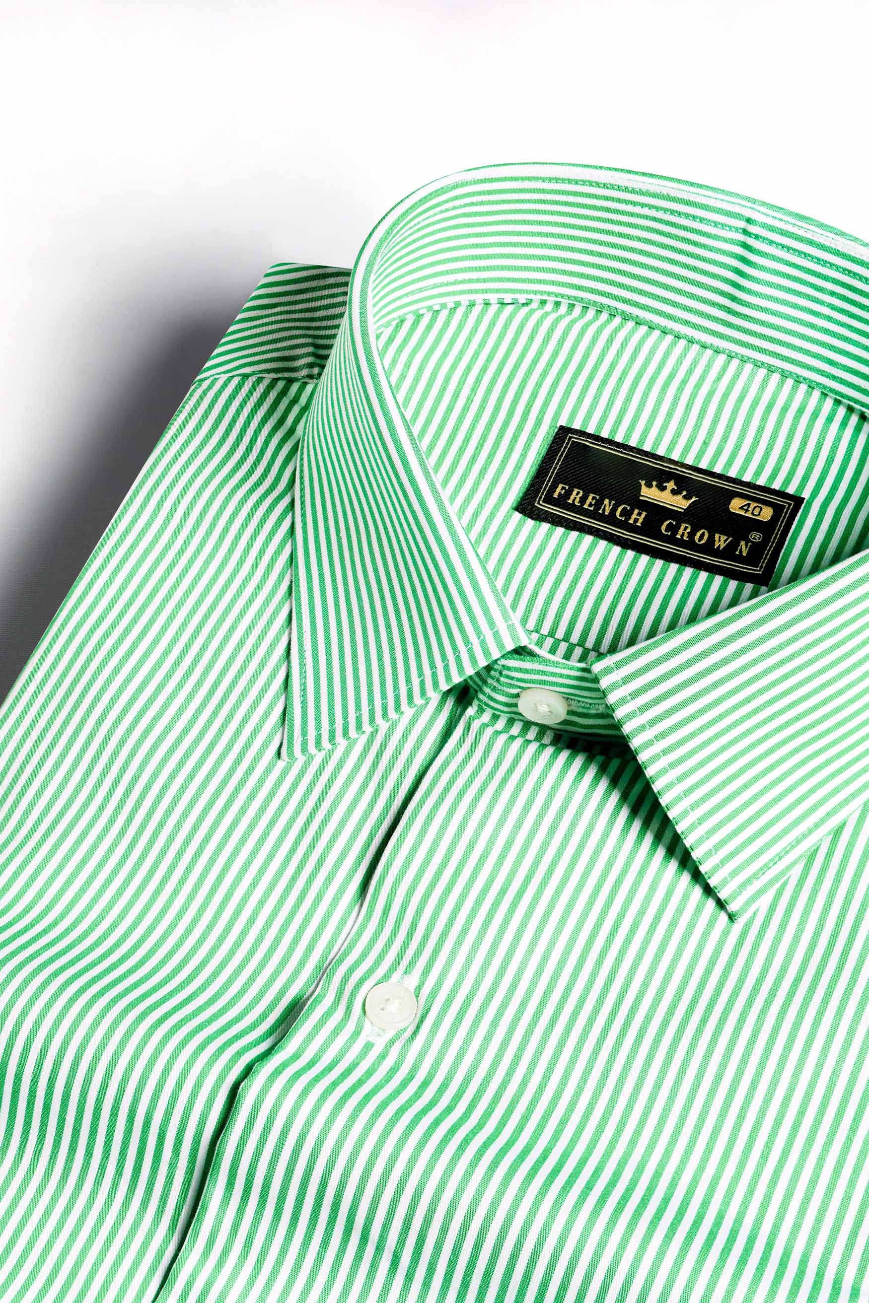 Clover Green and White Striped Premium Cotton Shirt