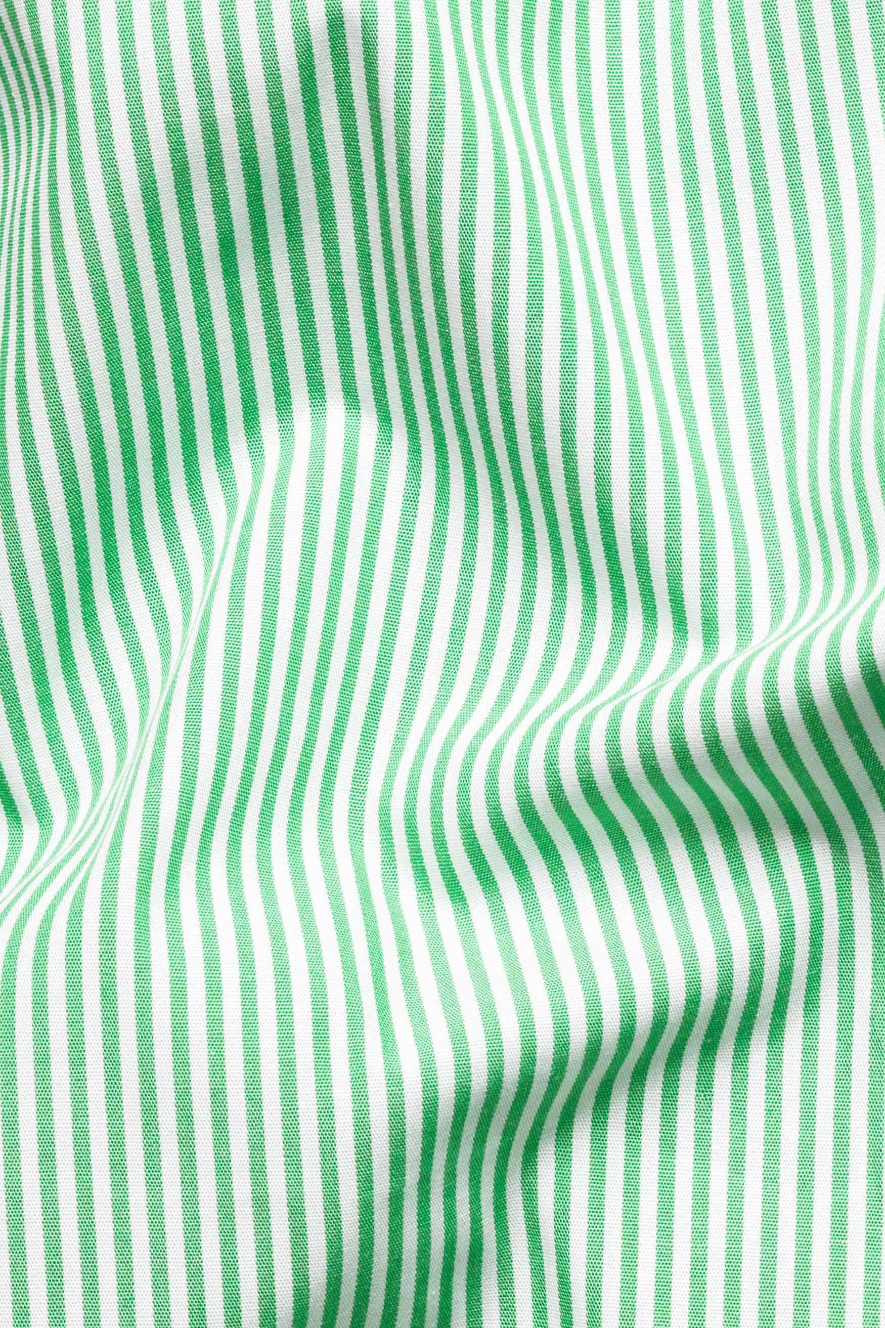 Clover Green and White Striped Premium Cotton Shirt