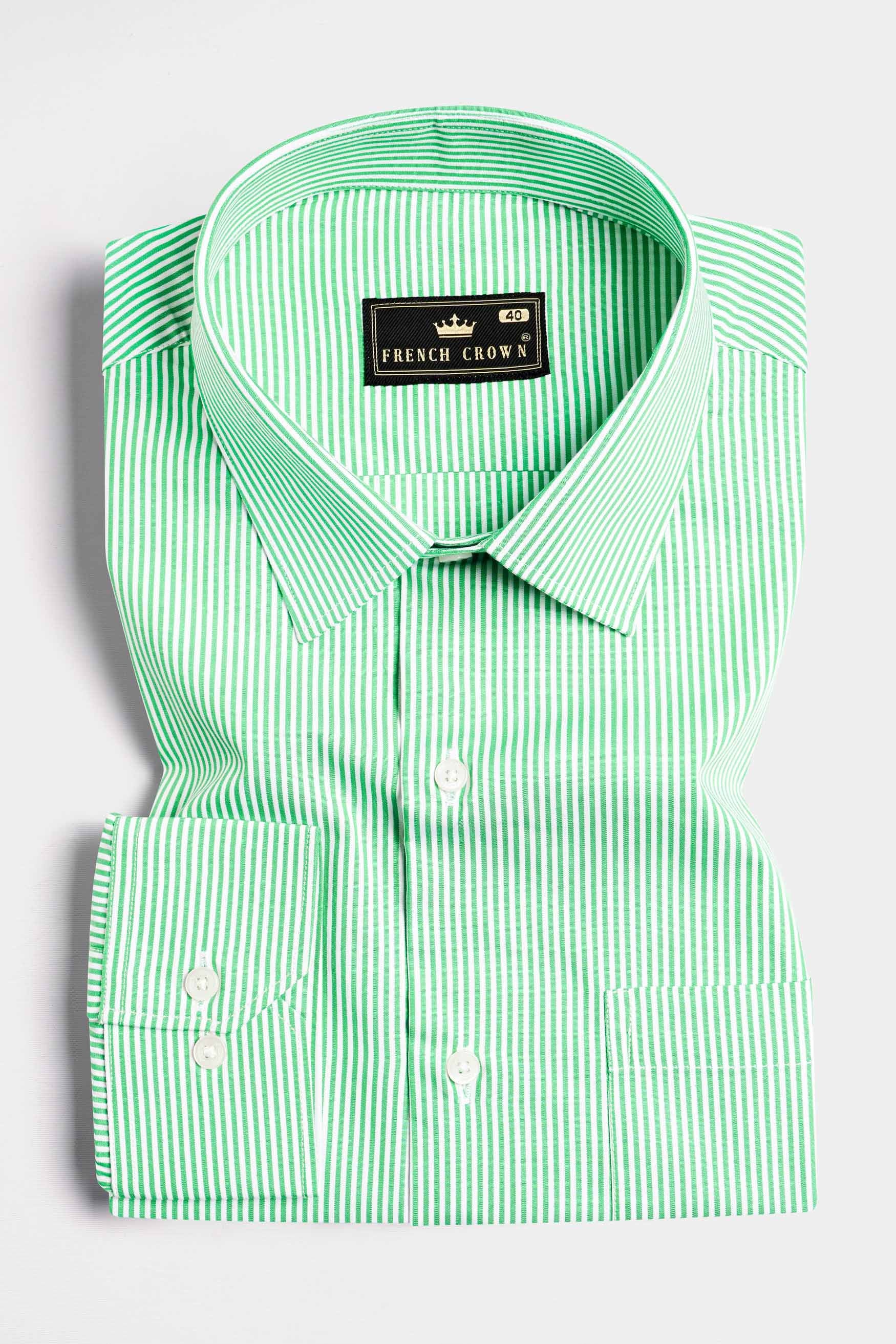 Clover Green and White Striped Premium Cotton Shirt