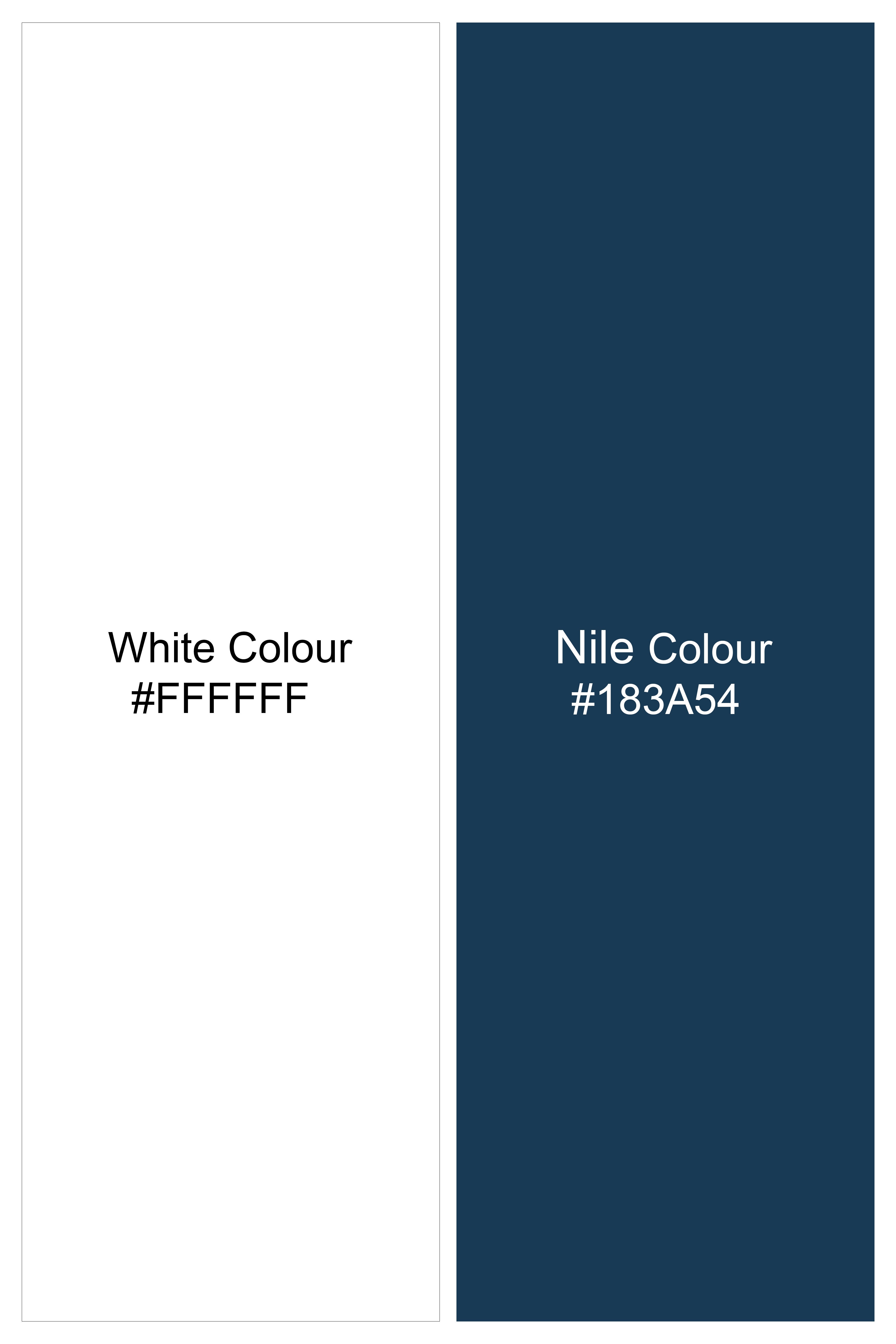 Bright White and Nile Blue Printed Royal Oxford Shirt