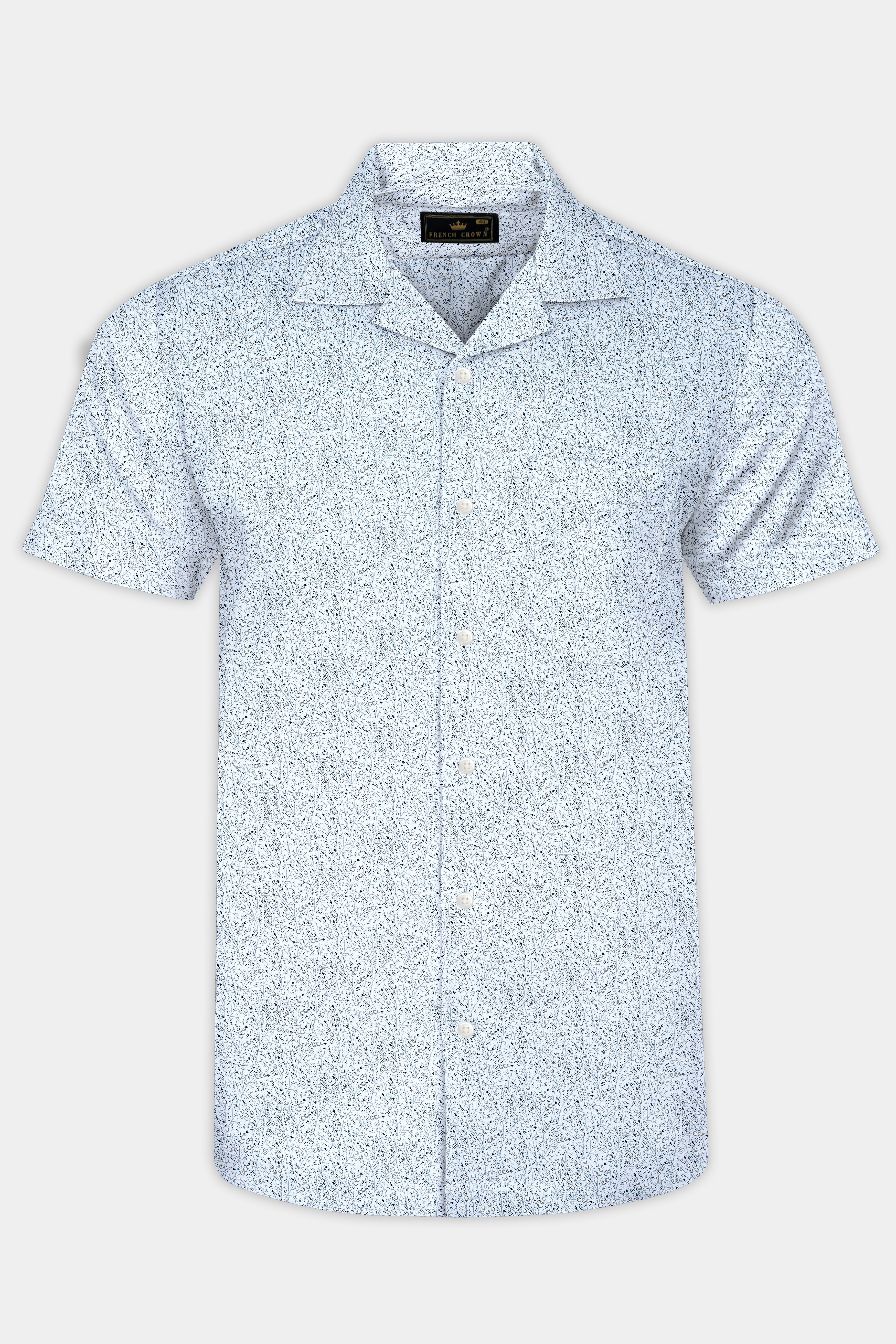Bright White and Nile Blue Printed Royal Oxford Shirt