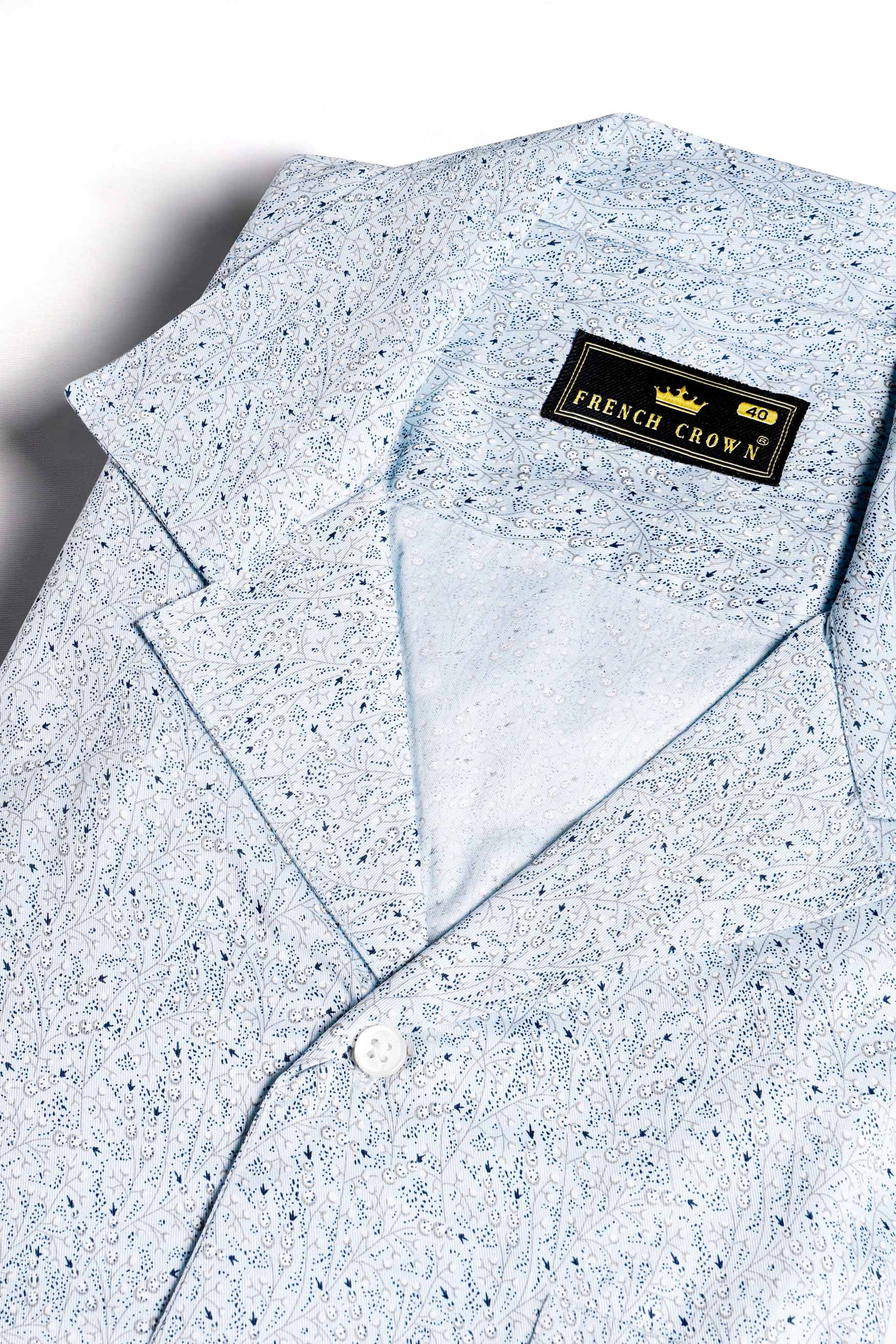 Bright White and Nile Blue Printed Royal Oxford Shirt