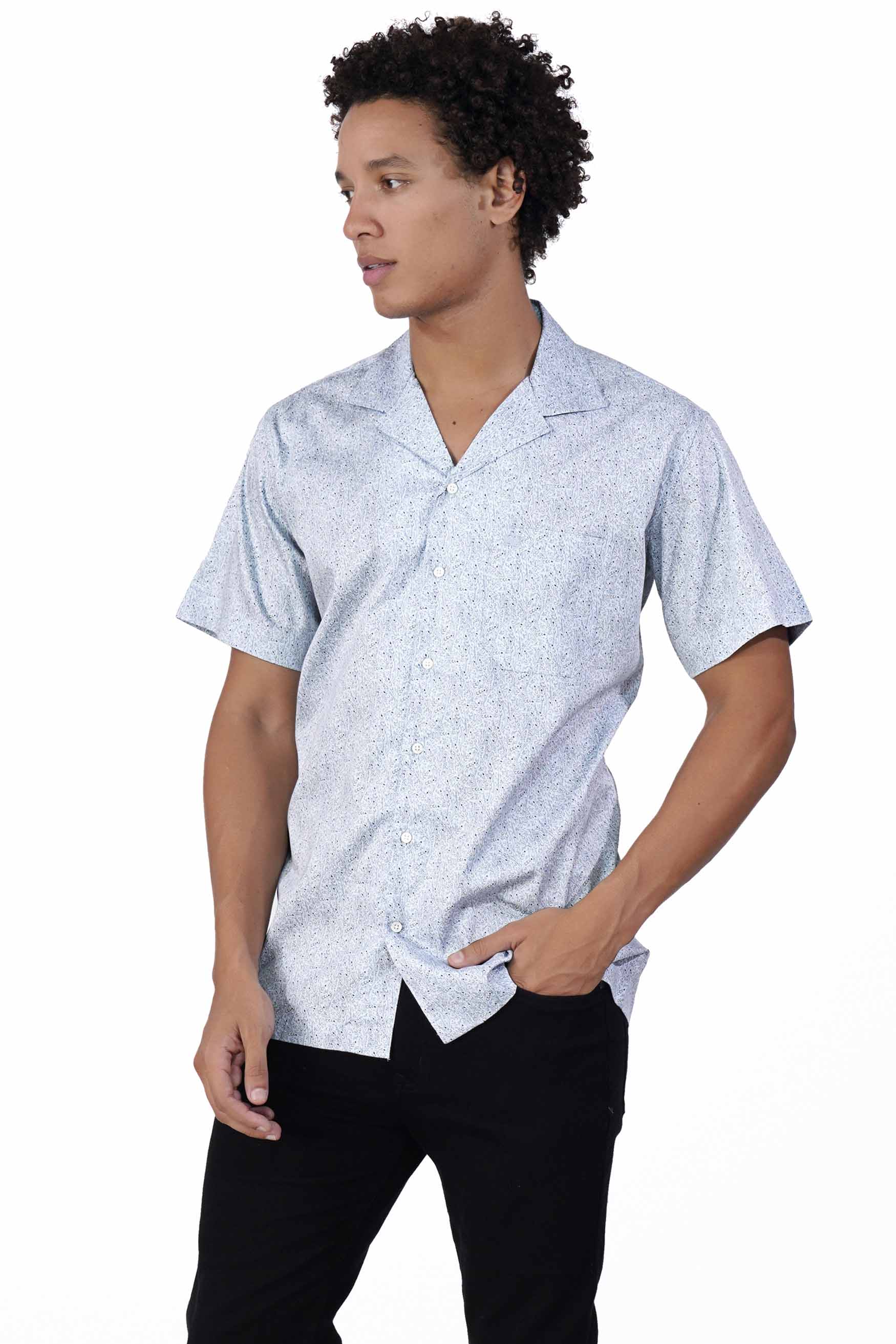 Bright White and Nile Blue Printed Royal Oxford Shirt
