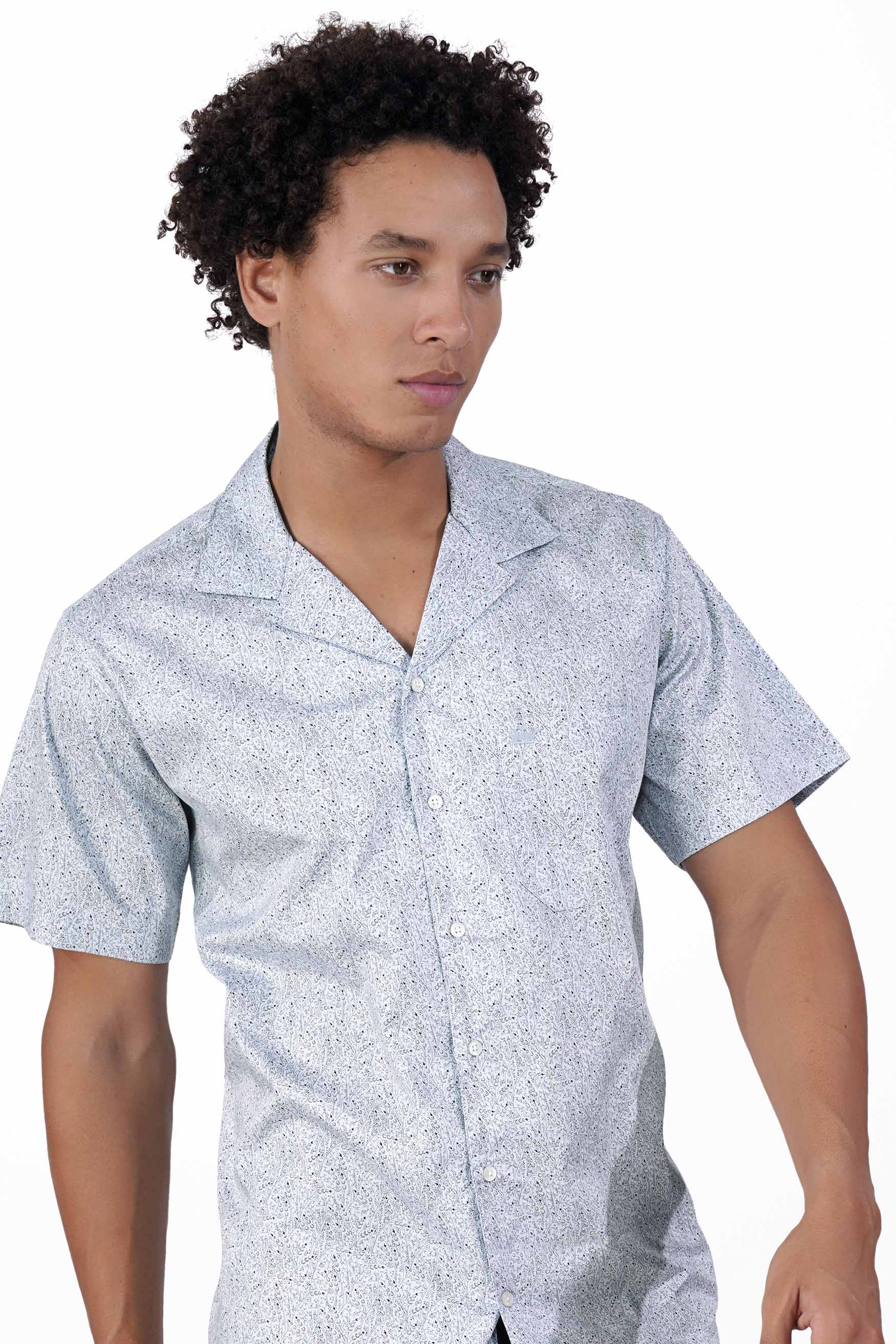 Bright White and Nile Blue Printed Royal Oxford Shirt