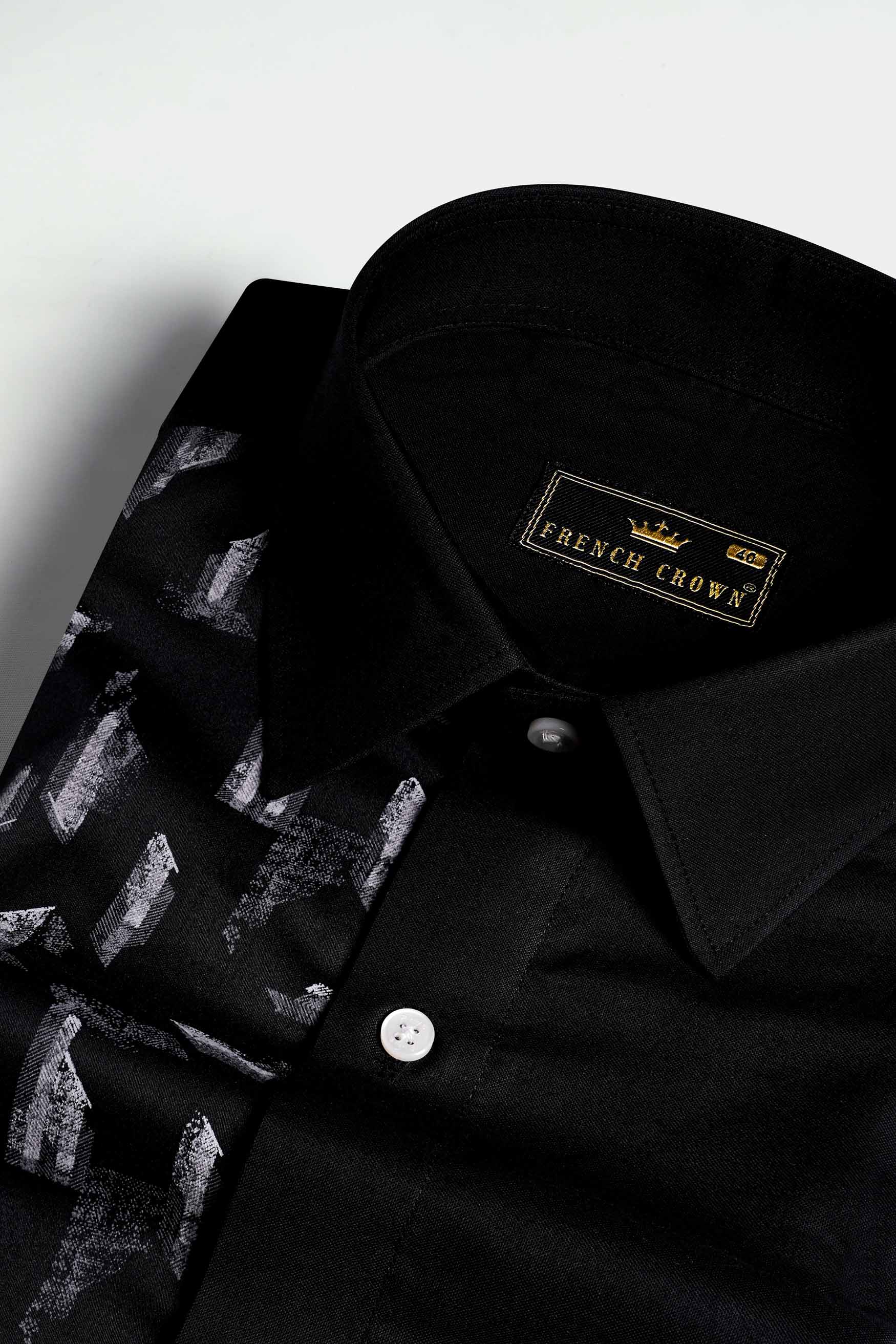 Half White Printed Half Solid Black Royal Oxford Designer Shirt