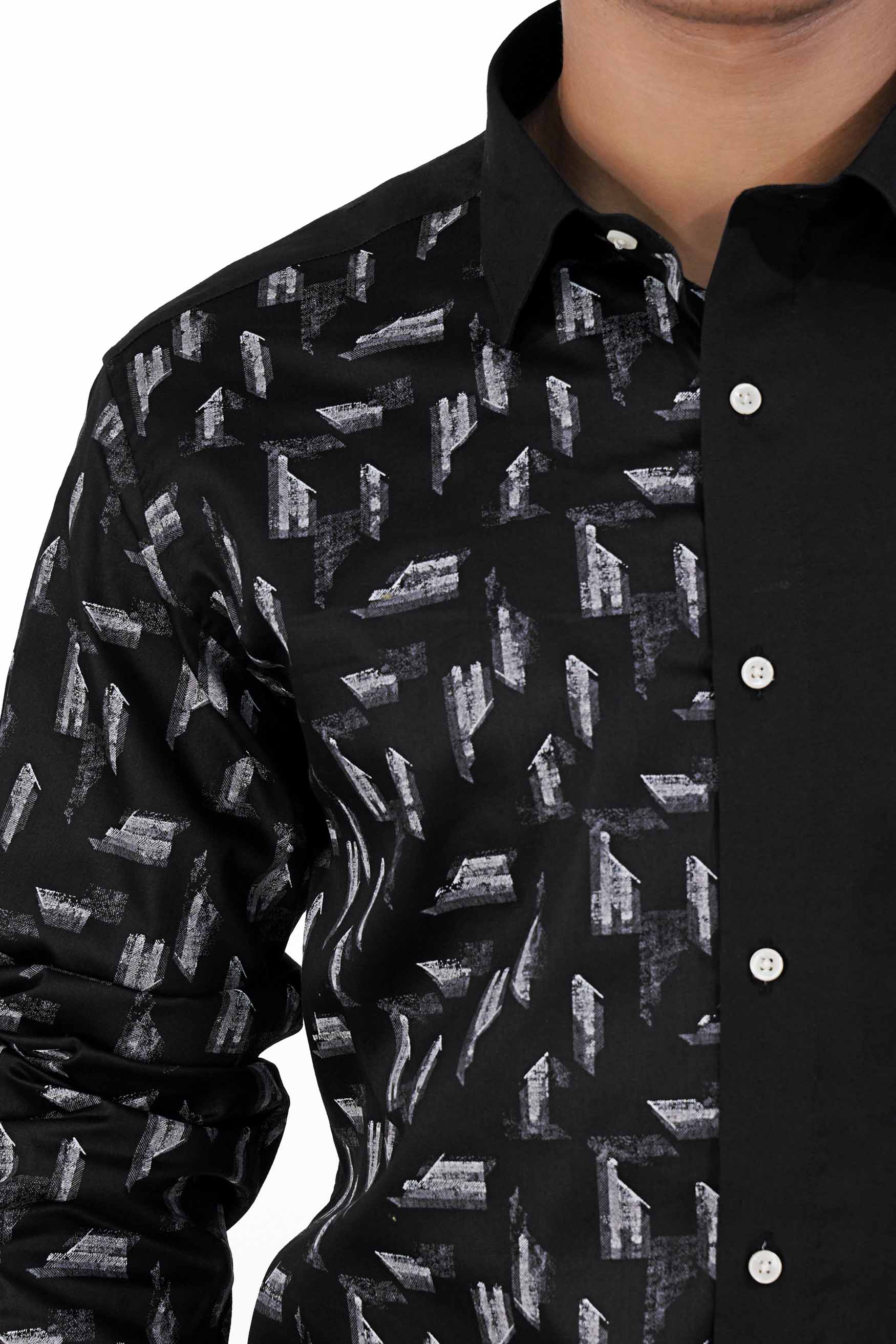 Half White Printed Half Solid Black Royal Oxford Designer Shirt