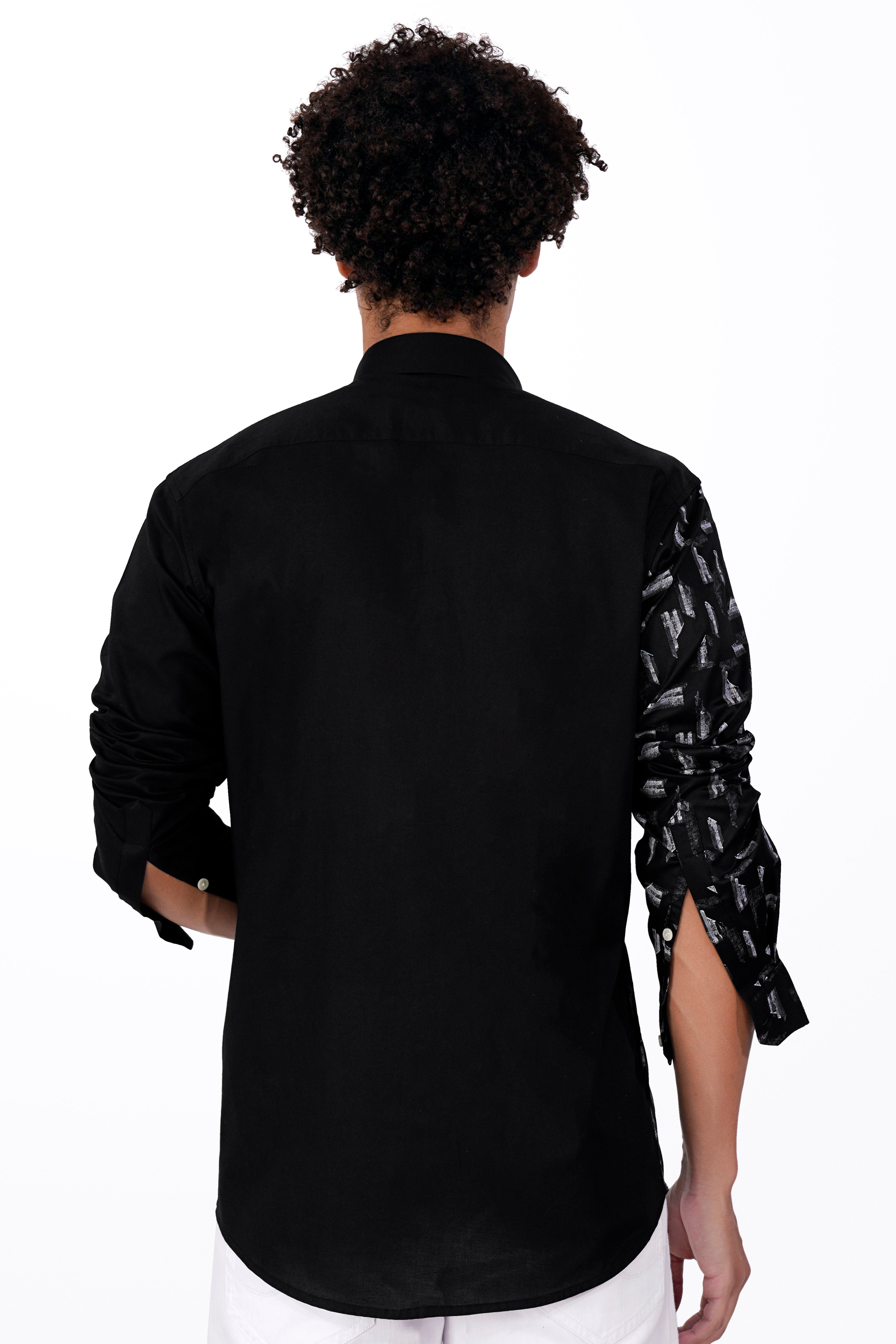 Half White Printed Half Solid Black Royal Oxford Designer Shirt