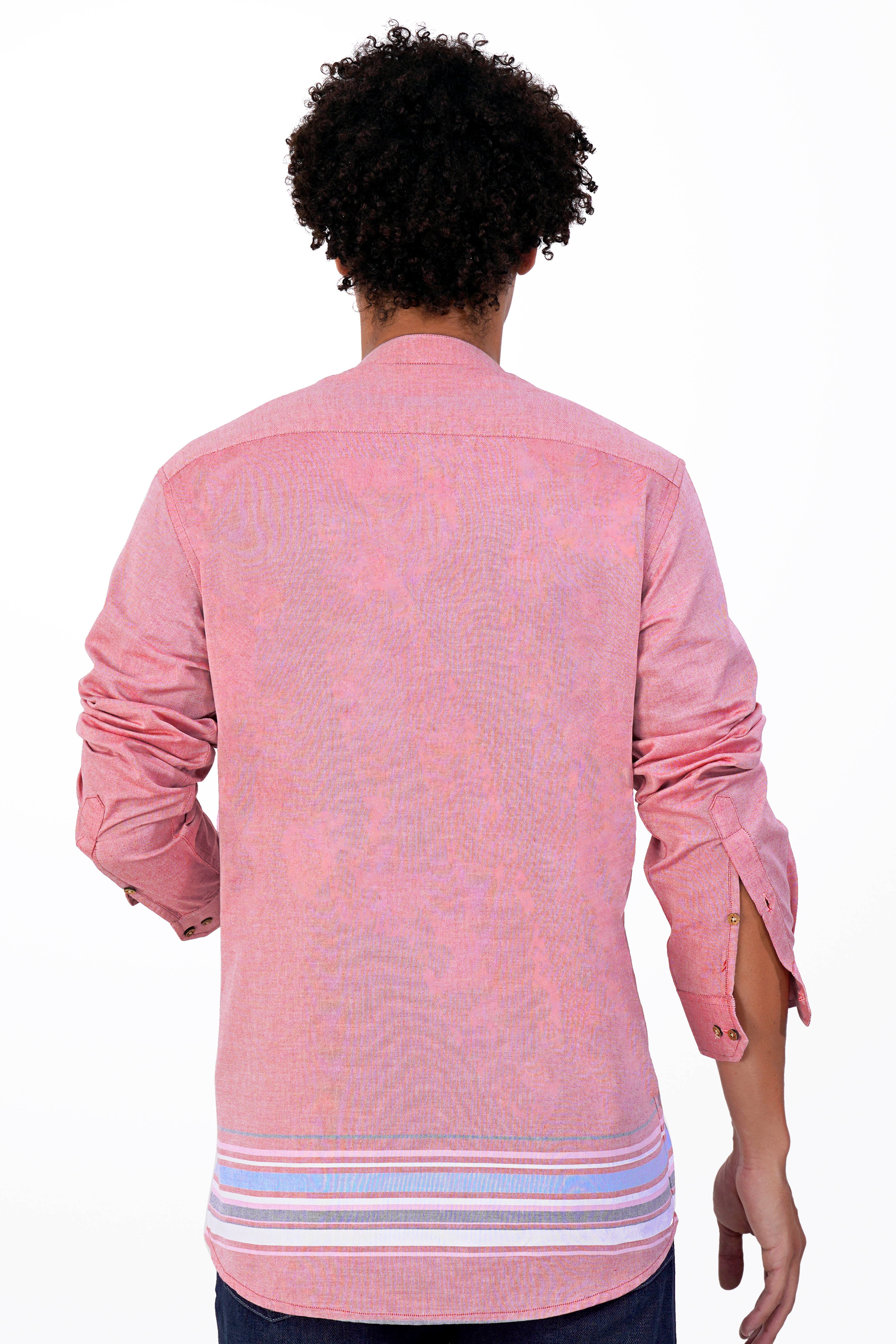 Thulian Pink Multicolour Striped Royal Oxford Kurta Shirt