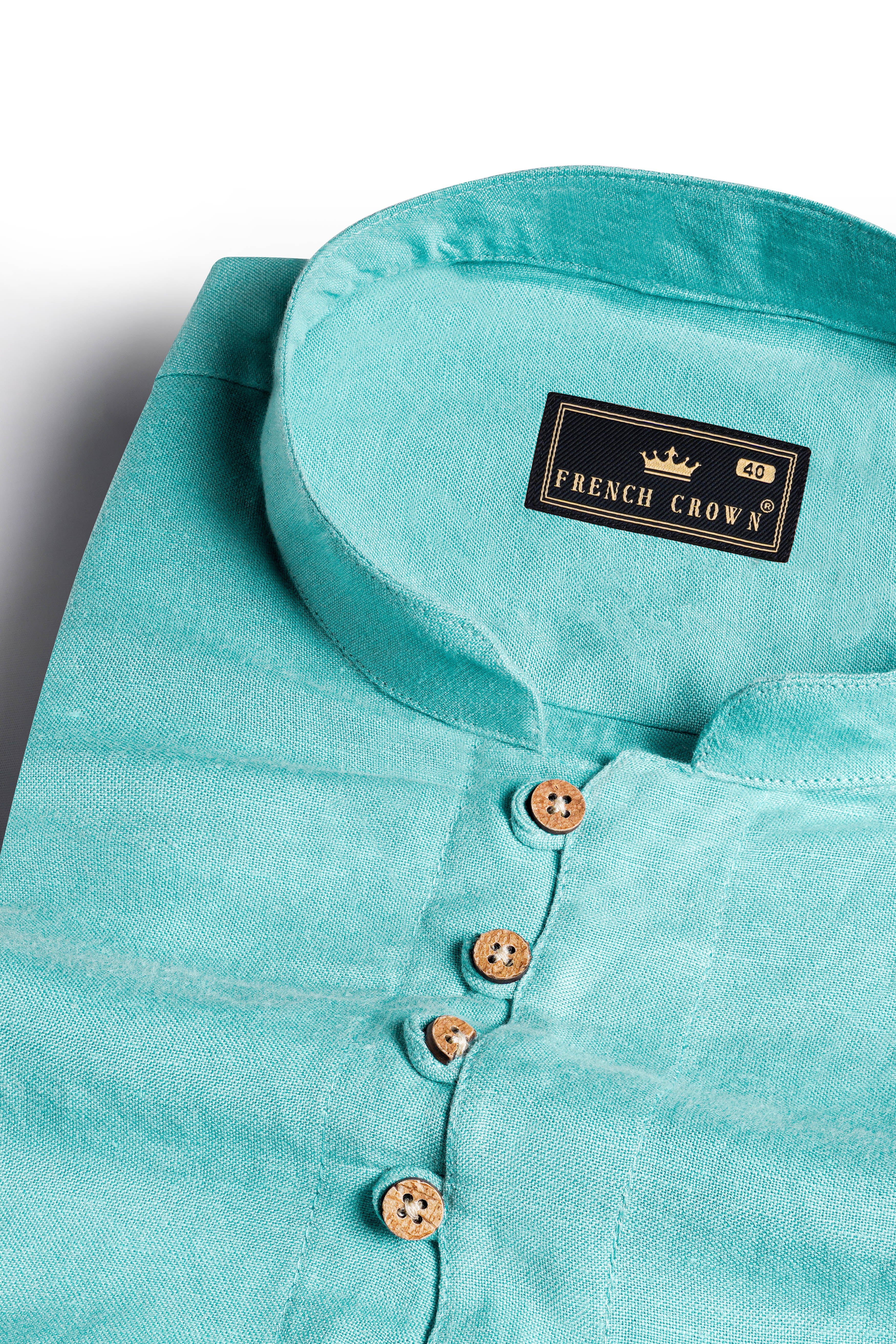 Verdigris Blue Luxurious Linen Kurta Shirt