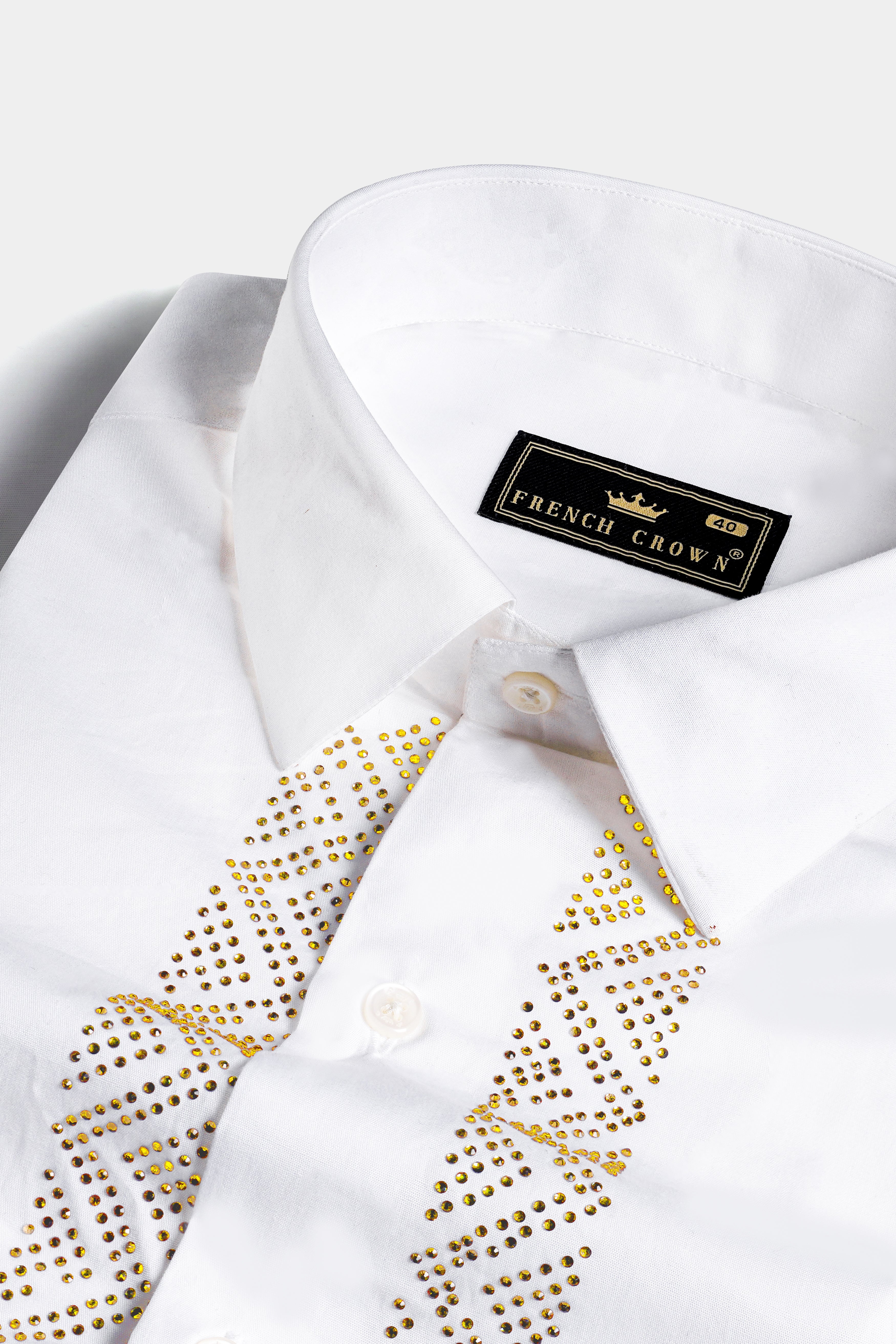 Bright White Stonework Premium Cotton Designer Shirt