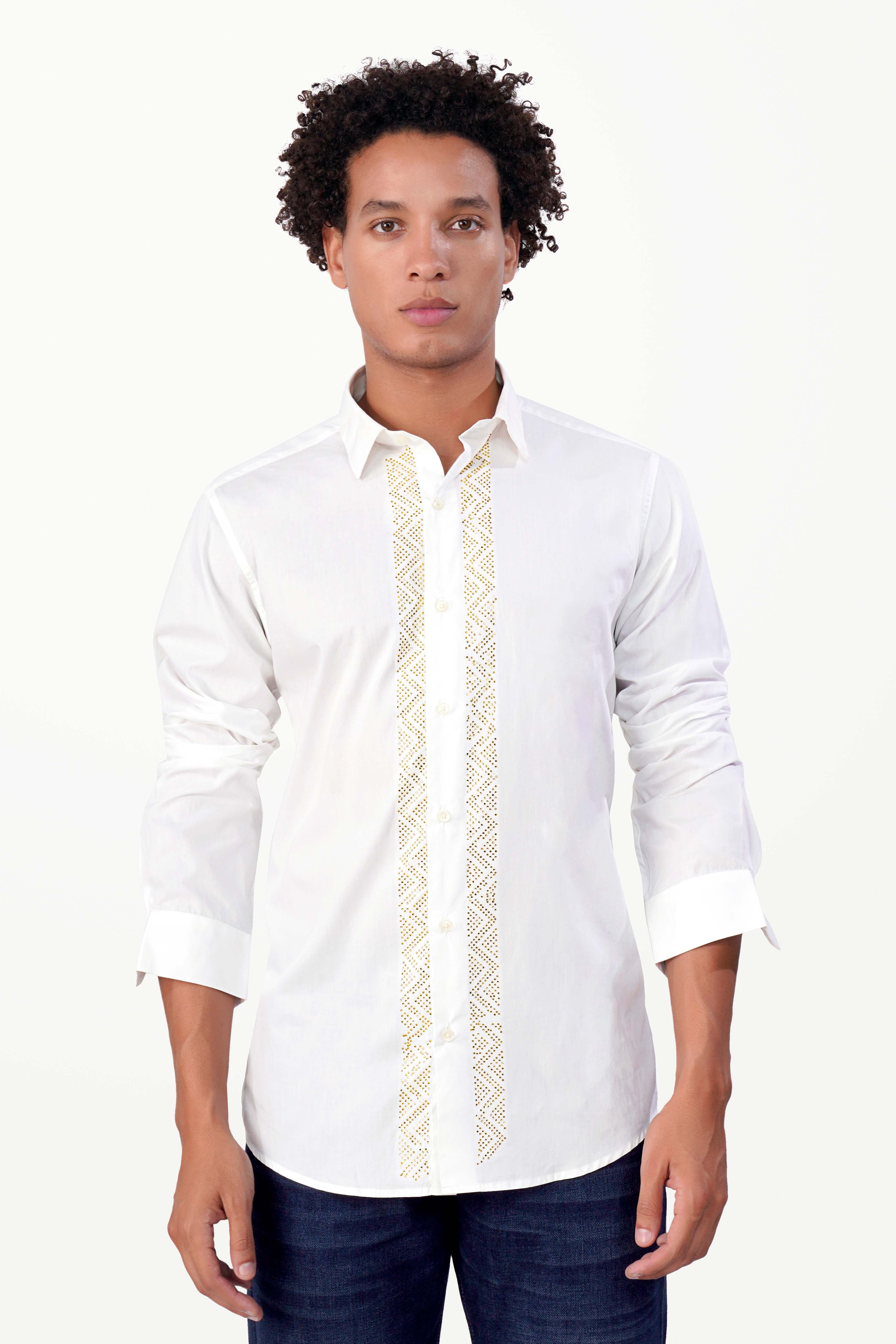 Bright White Stonework Premium Cotton Designer Shirt