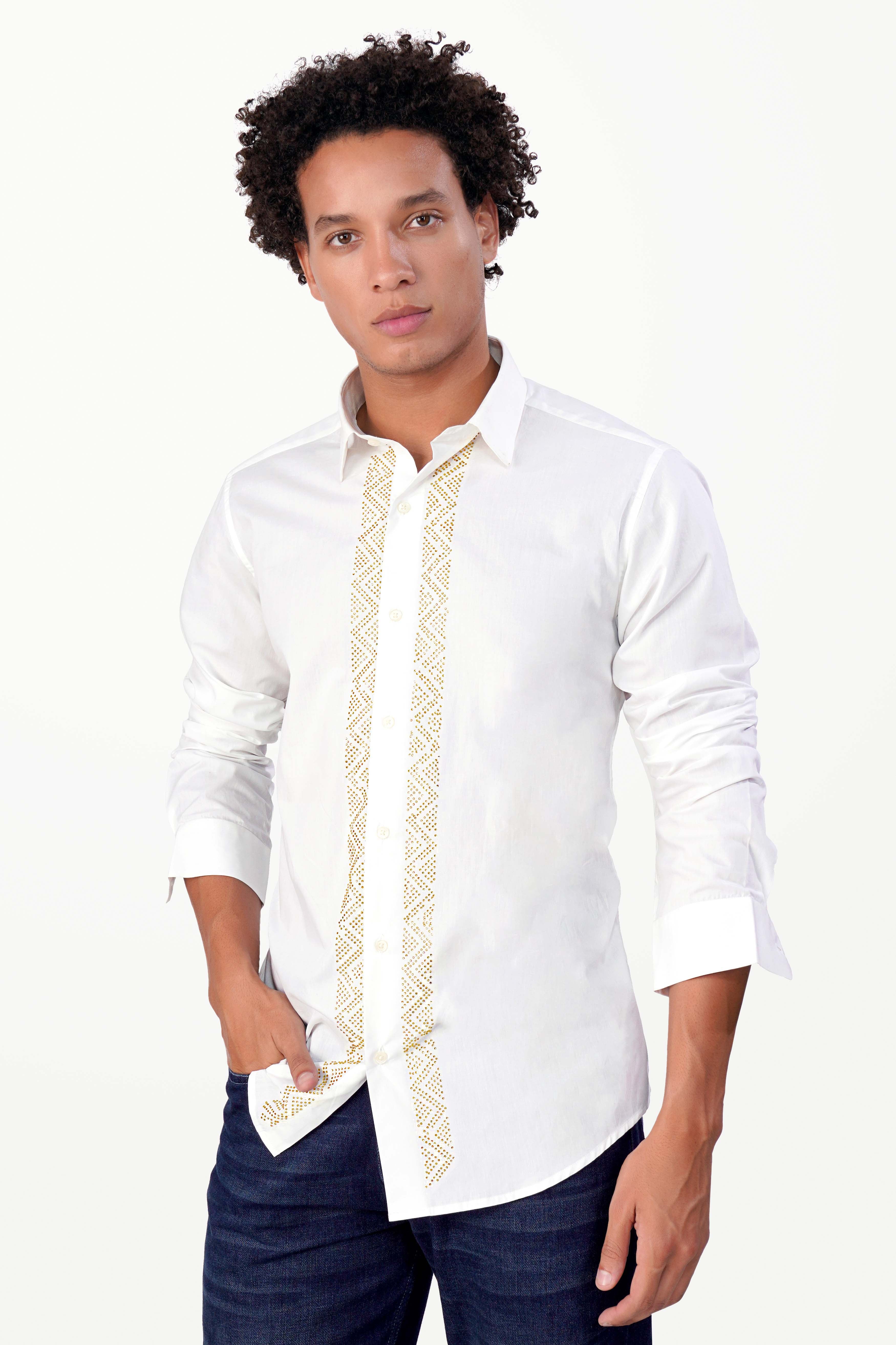 Bright White Stonework Premium Cotton Designer Shirt
