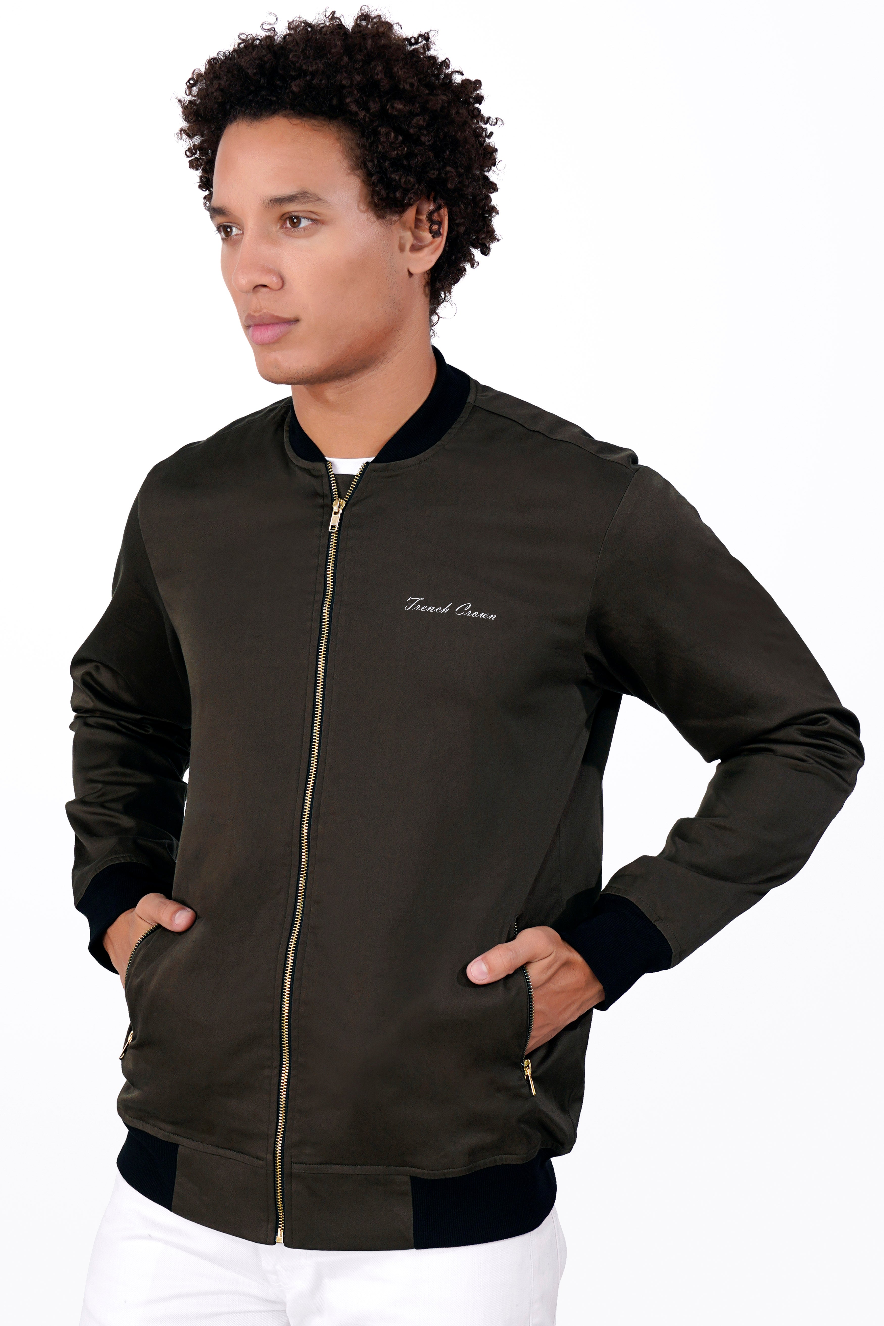 Bistre Brown Premium Cotton Bomber Jacket