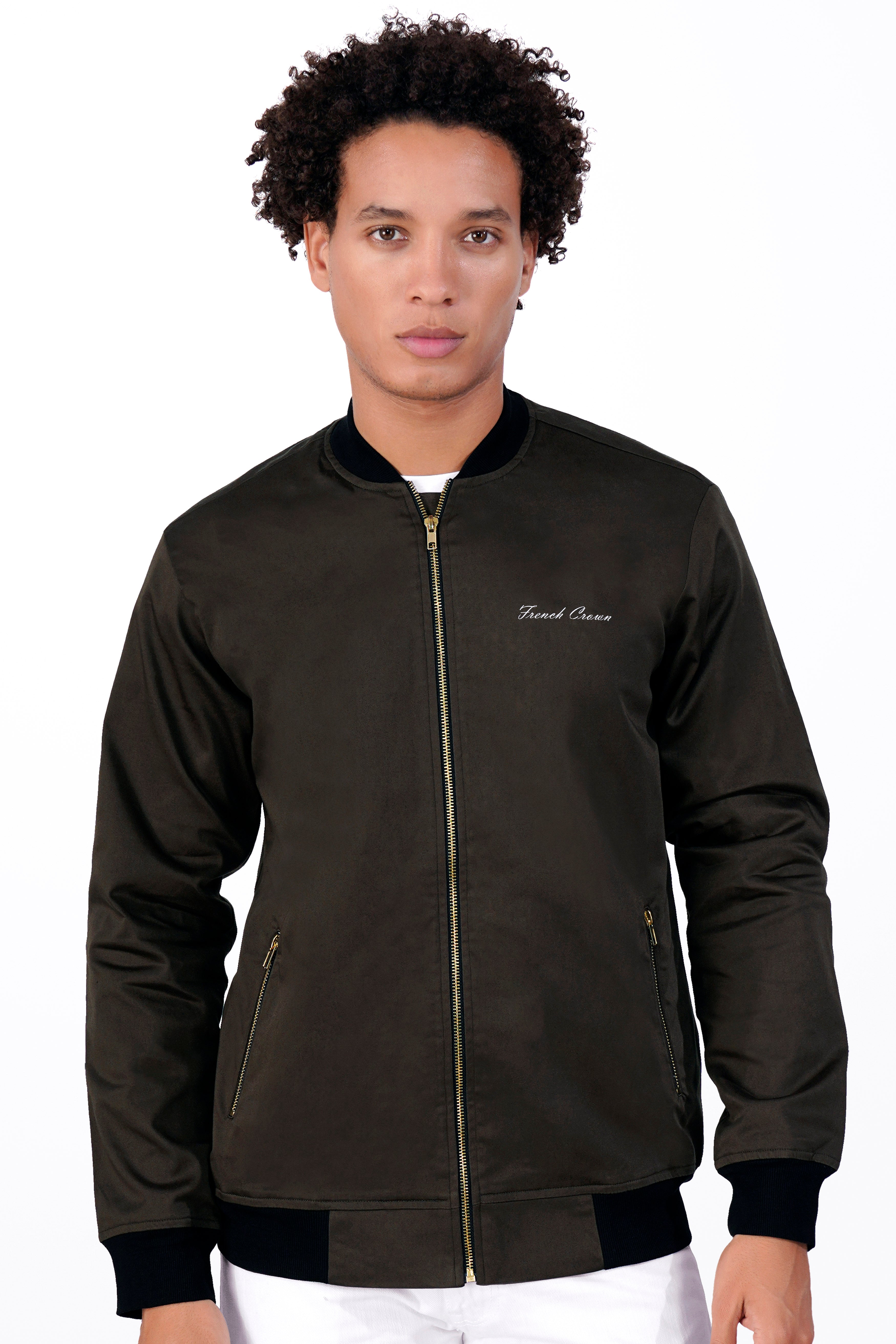 Bistre Brown Premium Cotton Bomber Jacket