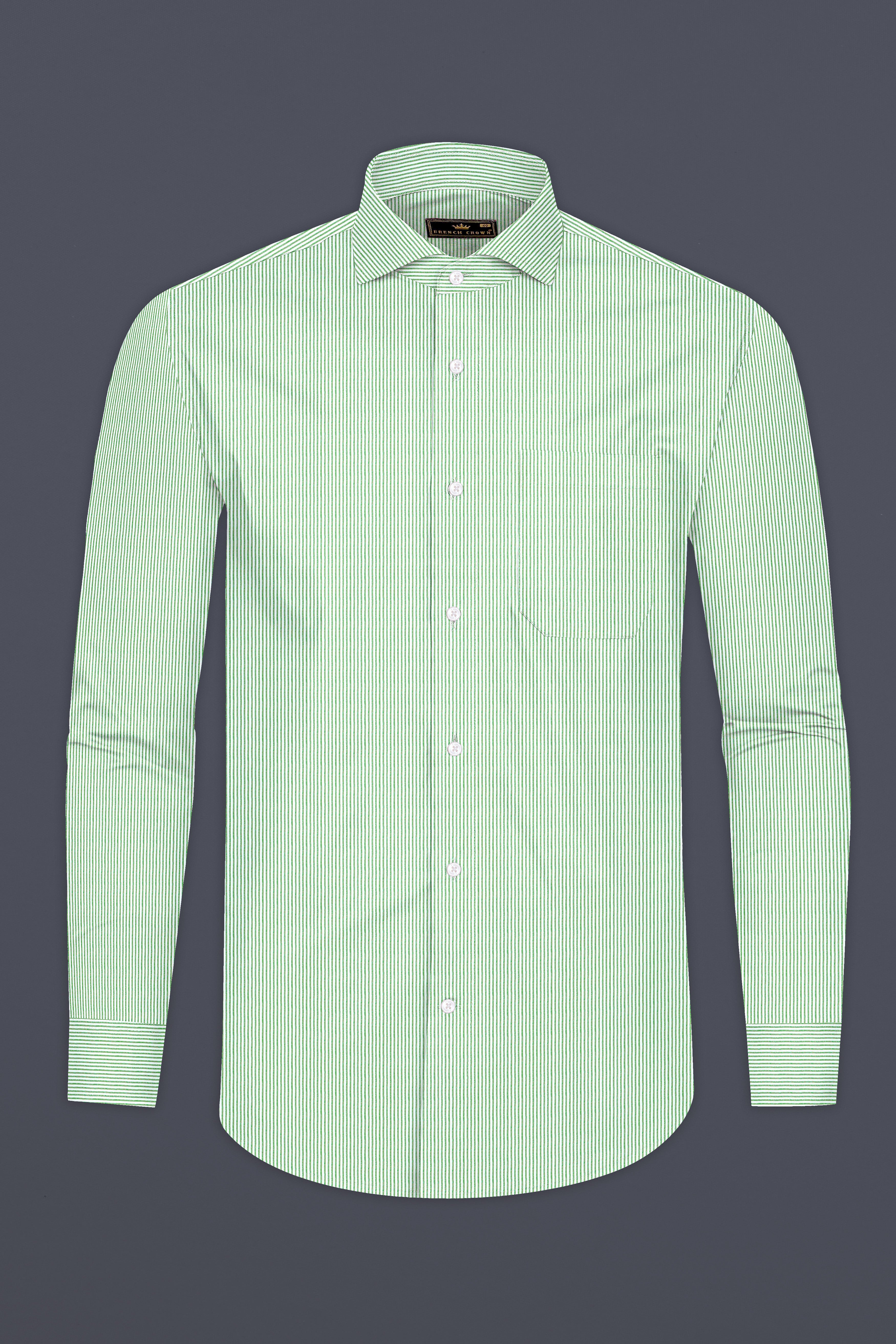 Salem Green and White Striped Premium Cotton Shirt