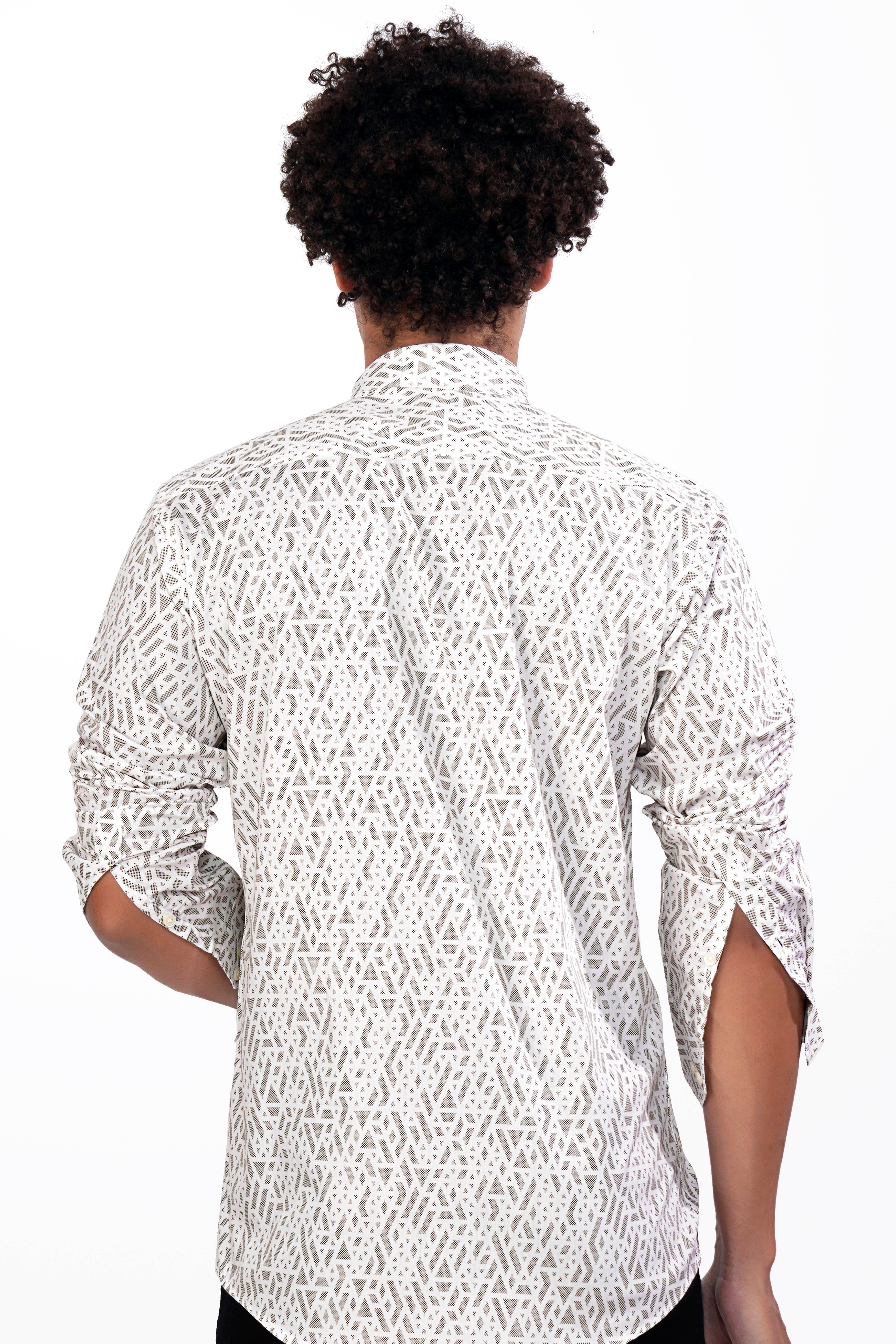 Bright White and Tortilla Brown Printed Premium Cotton Shirt