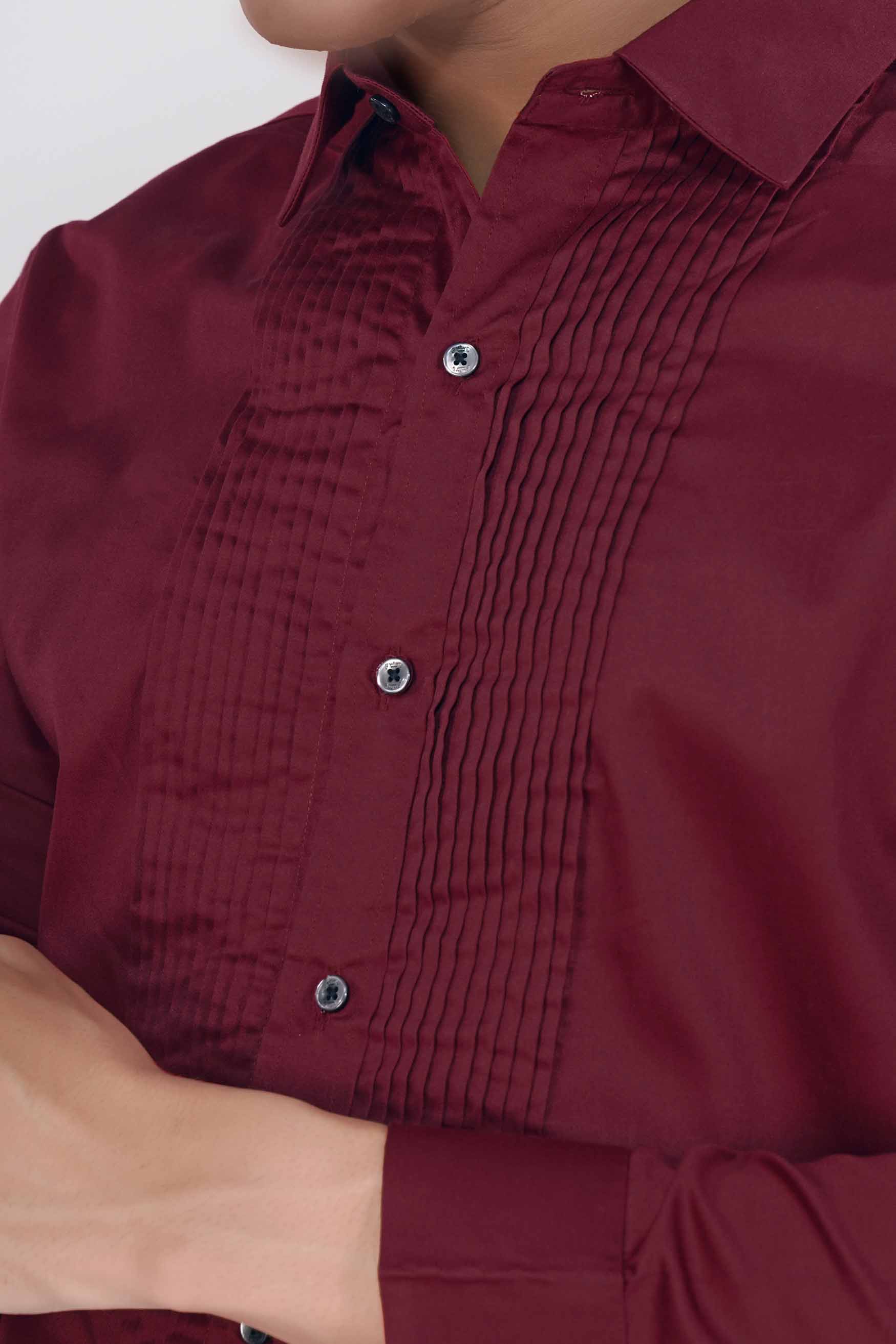 Bordeaux Red Subtle Sheen Super Soft Premium Cotton Tuxedo Shirt
