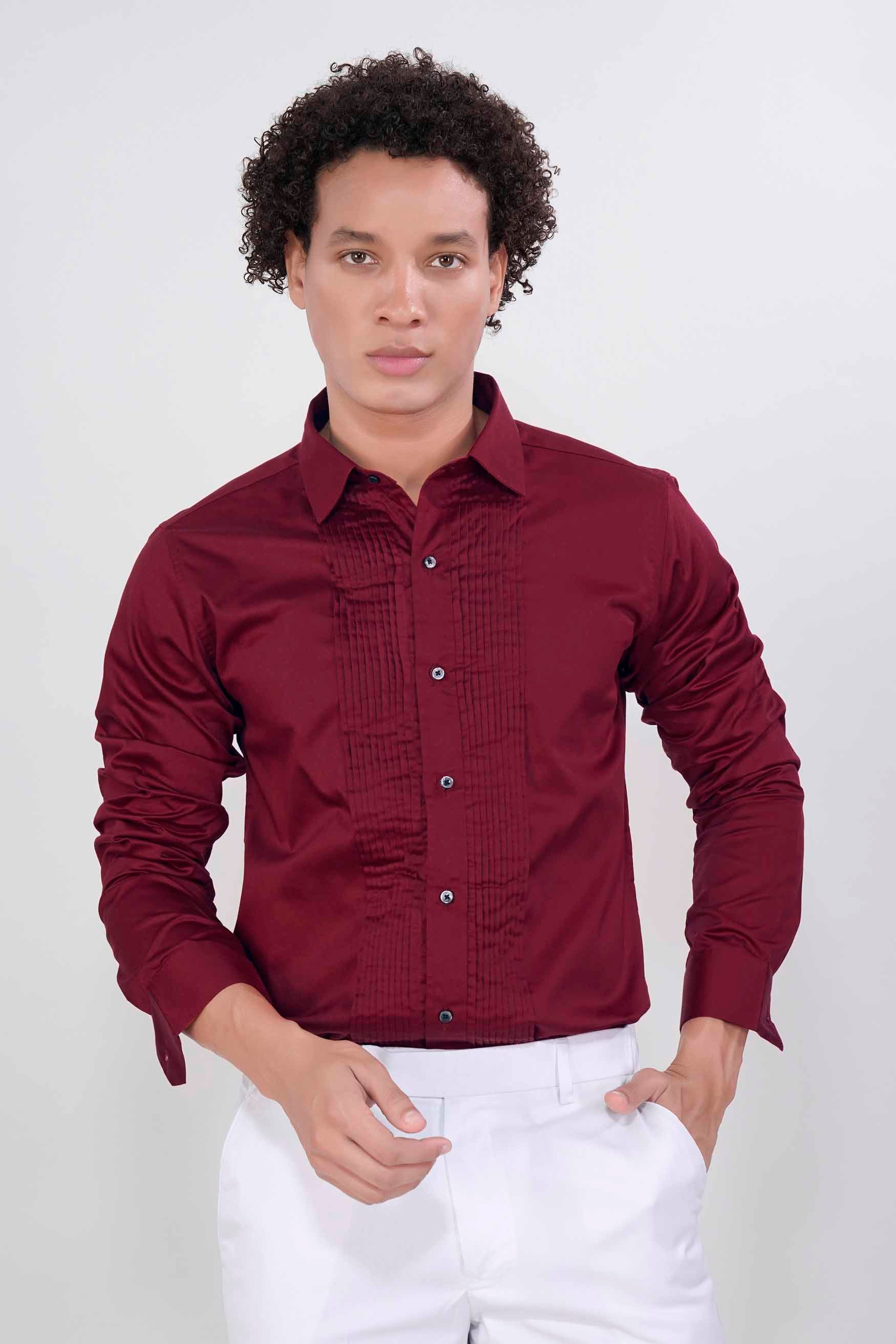 Bordeaux Red Subtle Sheen Super Soft Premium Cotton Tuxedo Shirt