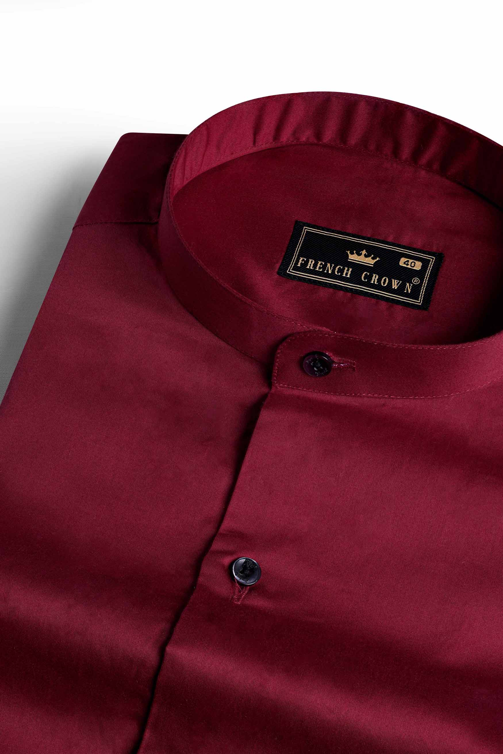 Bordeaux Red Subtle Sheen Super Soft Premium Cotton Mandarin Shirt