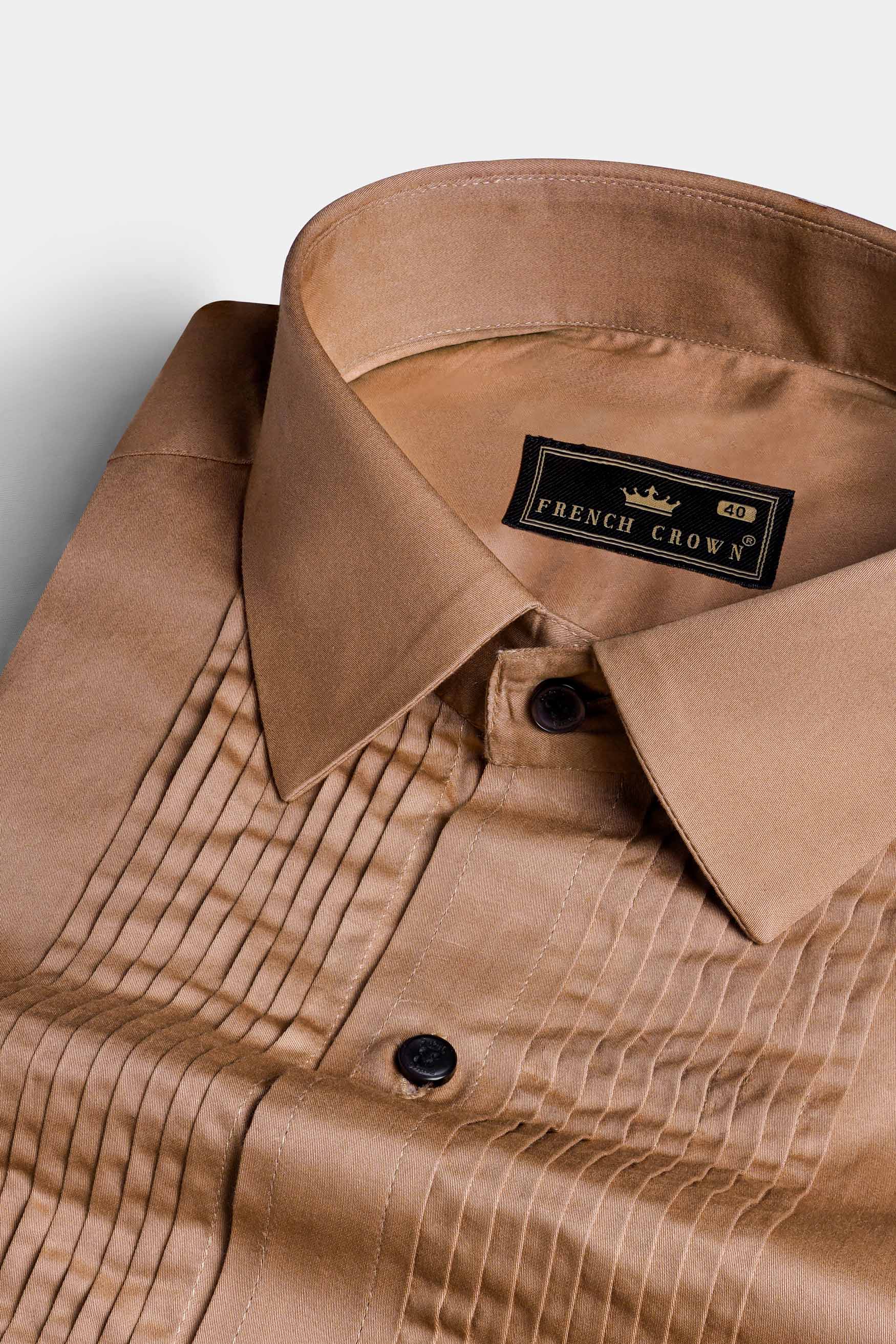 Mocha Brown Subtle Sheen Super Soft Premium Cotton Tuxedo Shirt