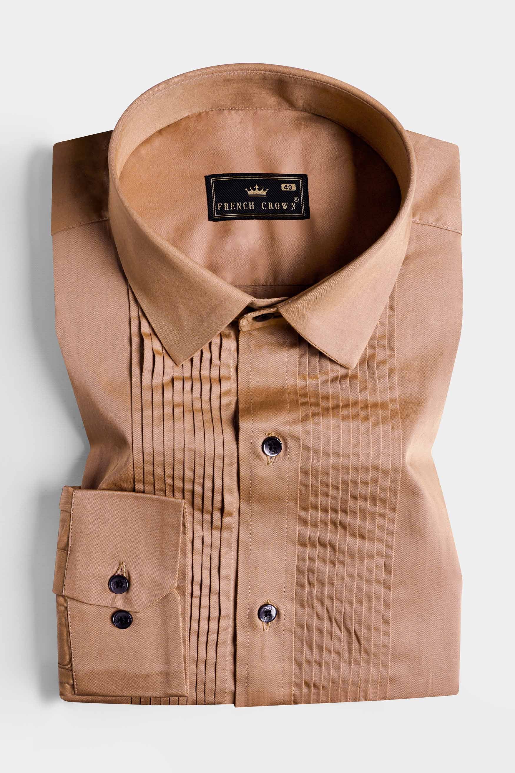Mocha Brown Subtle Sheen Super Soft Premium Cotton Tuxedo Shirt