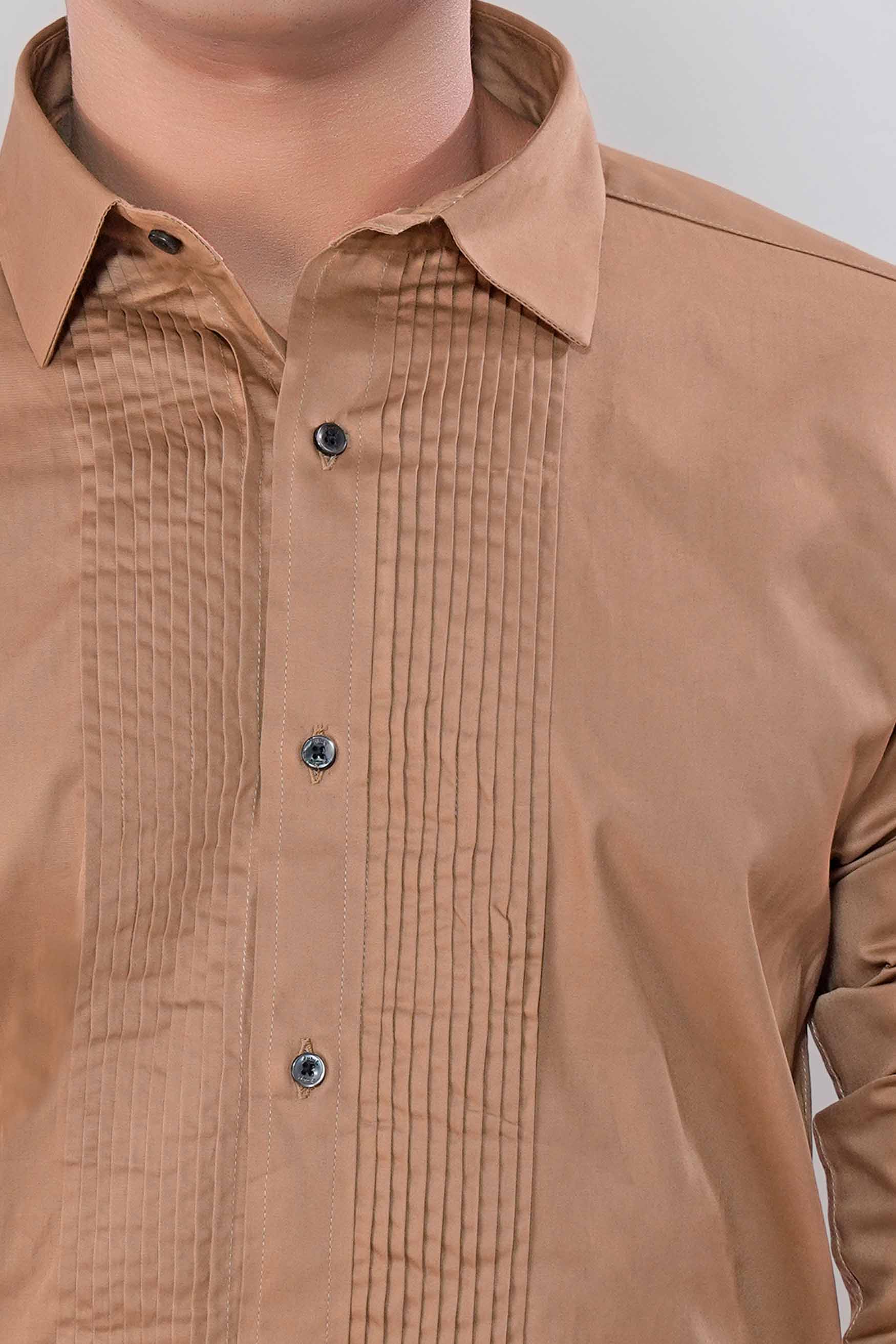 Mocha Brown Subtle Sheen Super Soft Premium Cotton Tuxedo Shirt