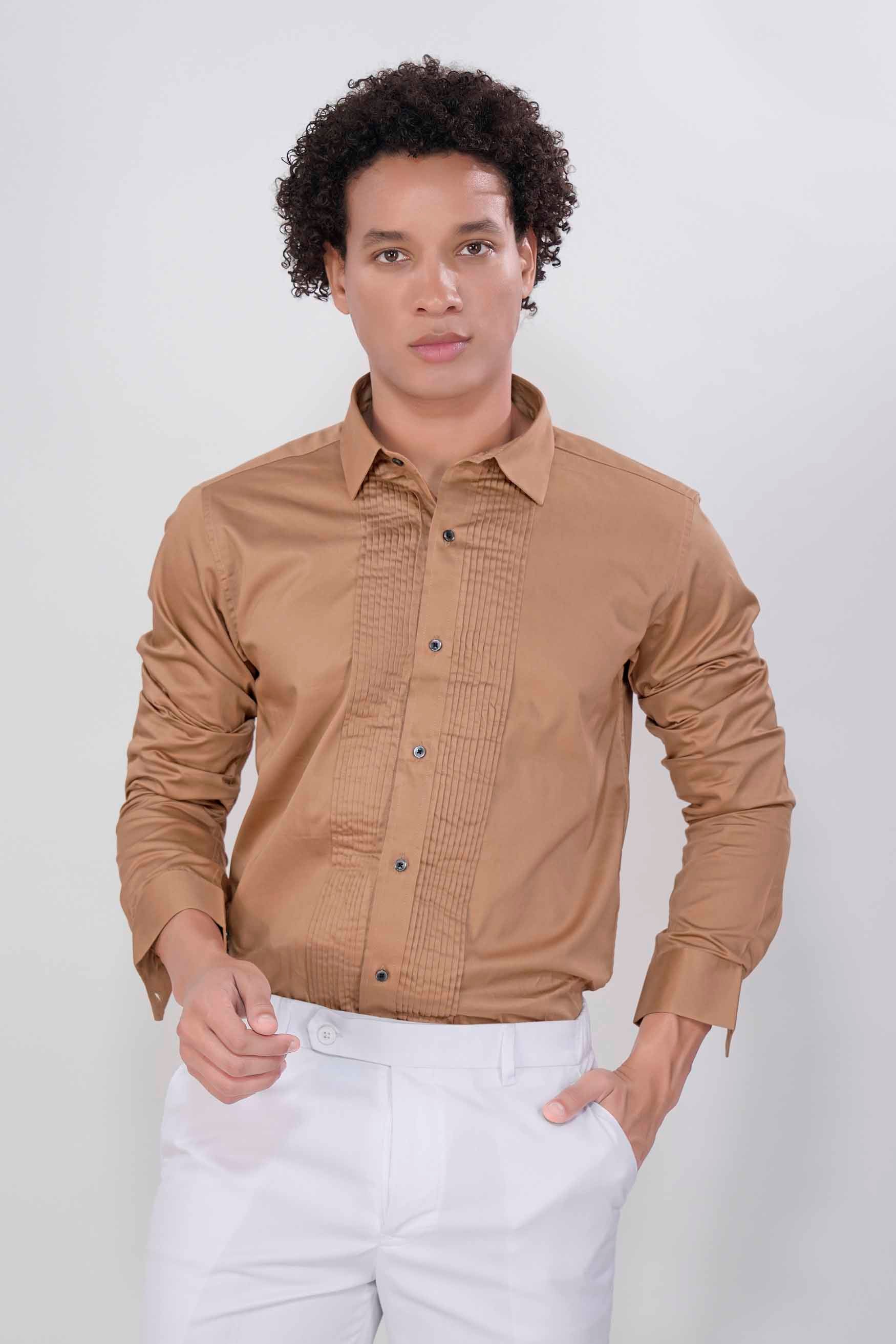 Mocha Brown Subtle Sheen Super Soft Premium Cotton Tuxedo Shirt