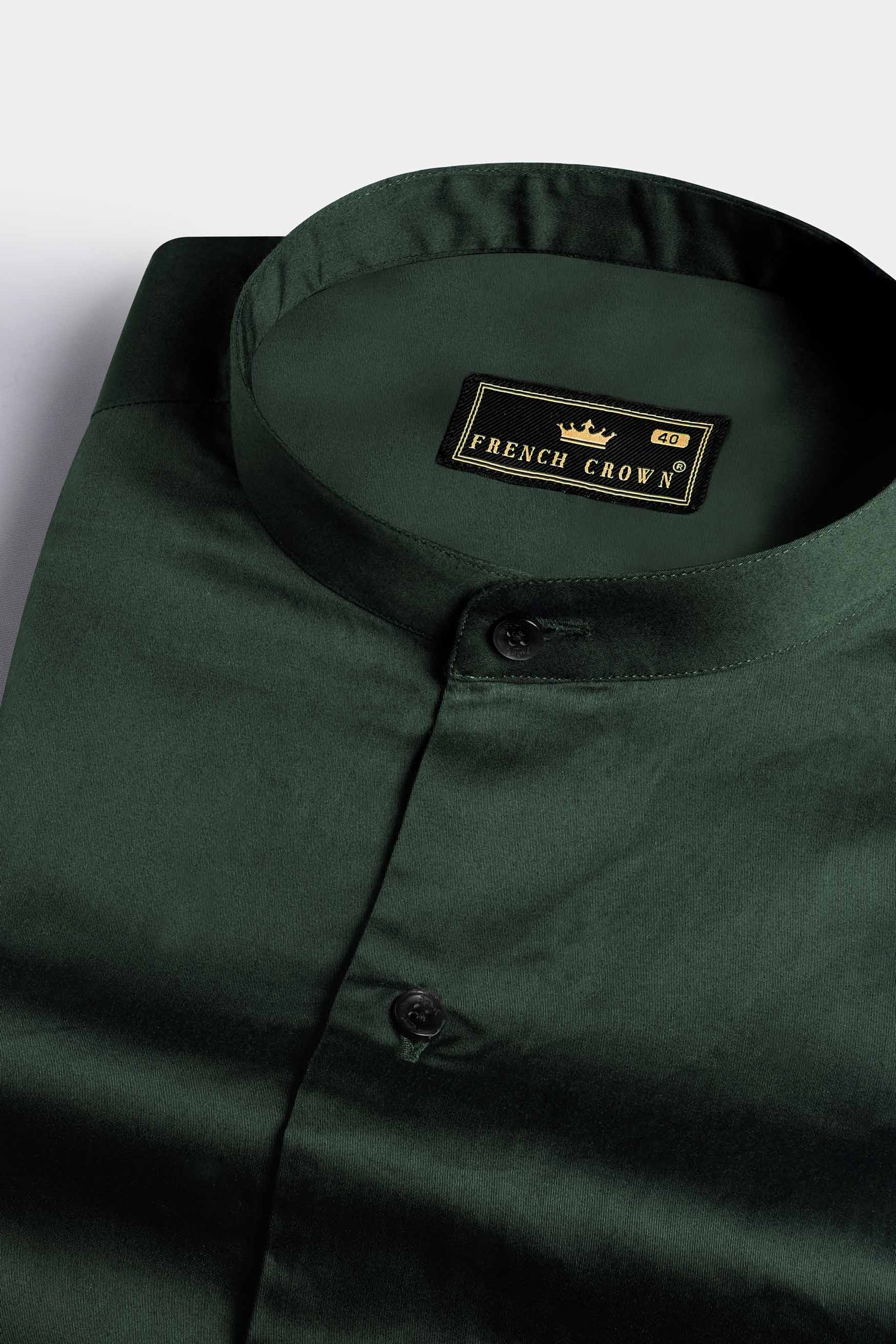 Lunar Green Subtle Sheen Super Soft Premium Cotton Mandarin Shirt