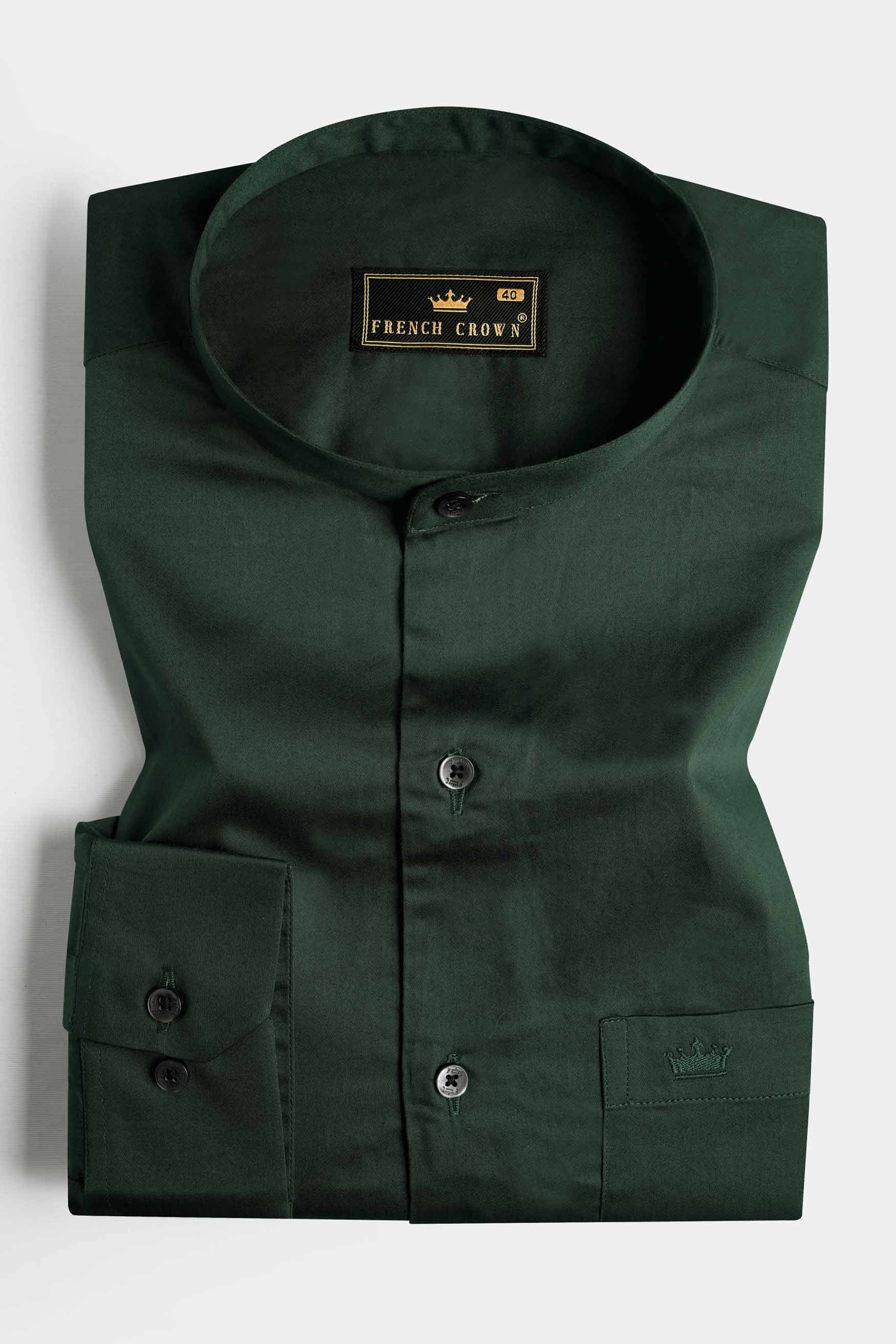 Lunar Green Subtle Sheen Super Soft Premium Cotton Mandarin Shirt