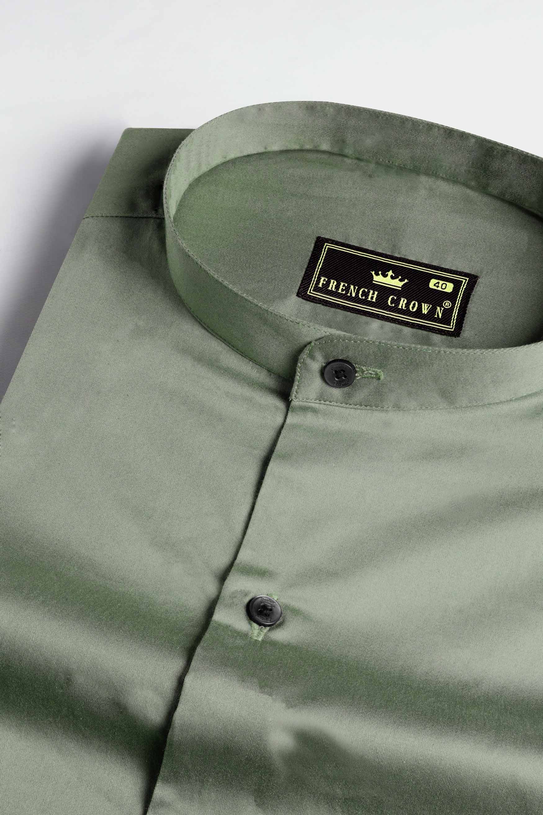 Greenish Subtle Sheen Super Soft Premium Cotton Mandarin Shirt