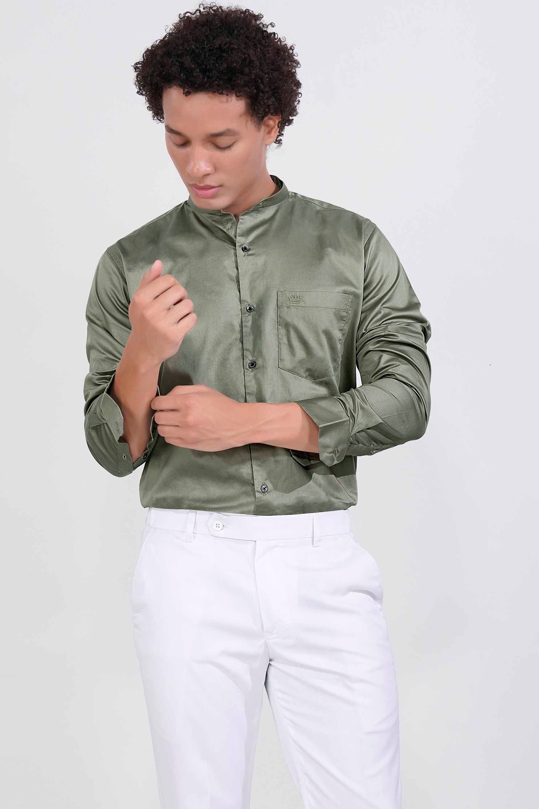 Greenish Subtle Sheen Super Soft Premium Cotton Mandarin Shirt