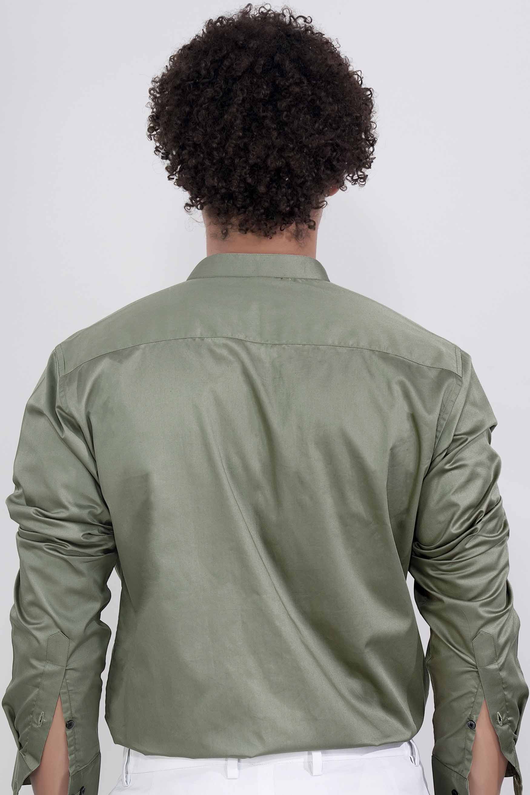 Greenish Subtle Sheen Super Soft Premium Cotton Mandarin Shirt