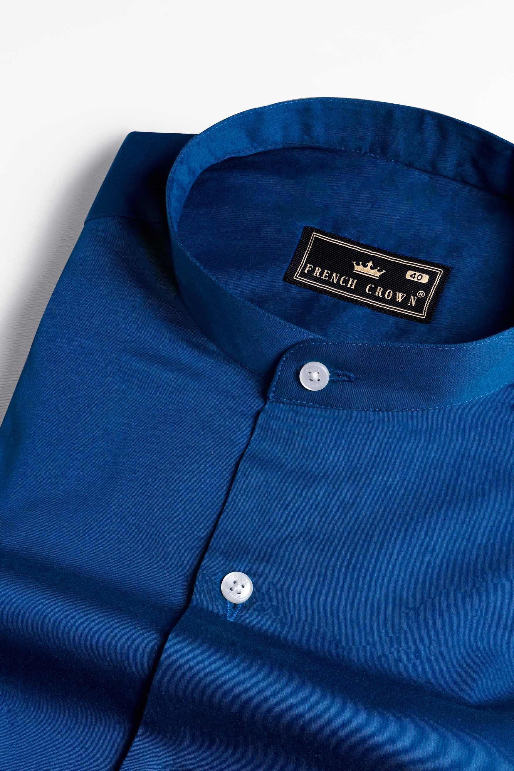 Astronaut Blue Subtle Sheen Super Soft Premium Cotton Mandarin Shirt
