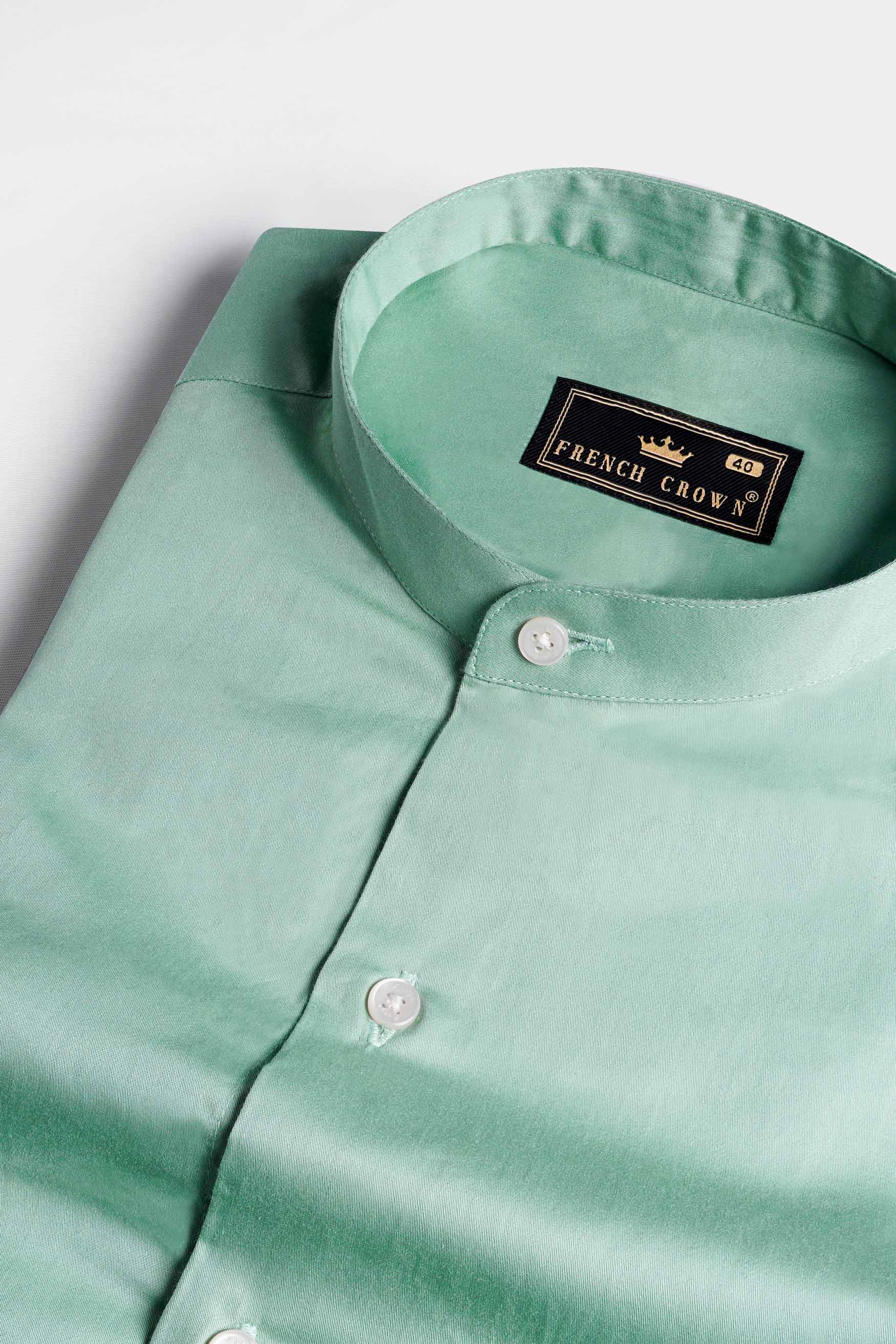 Gulf Stream Green Subtle Sheen Super Soft Premium Cotton Mandarin Shirt