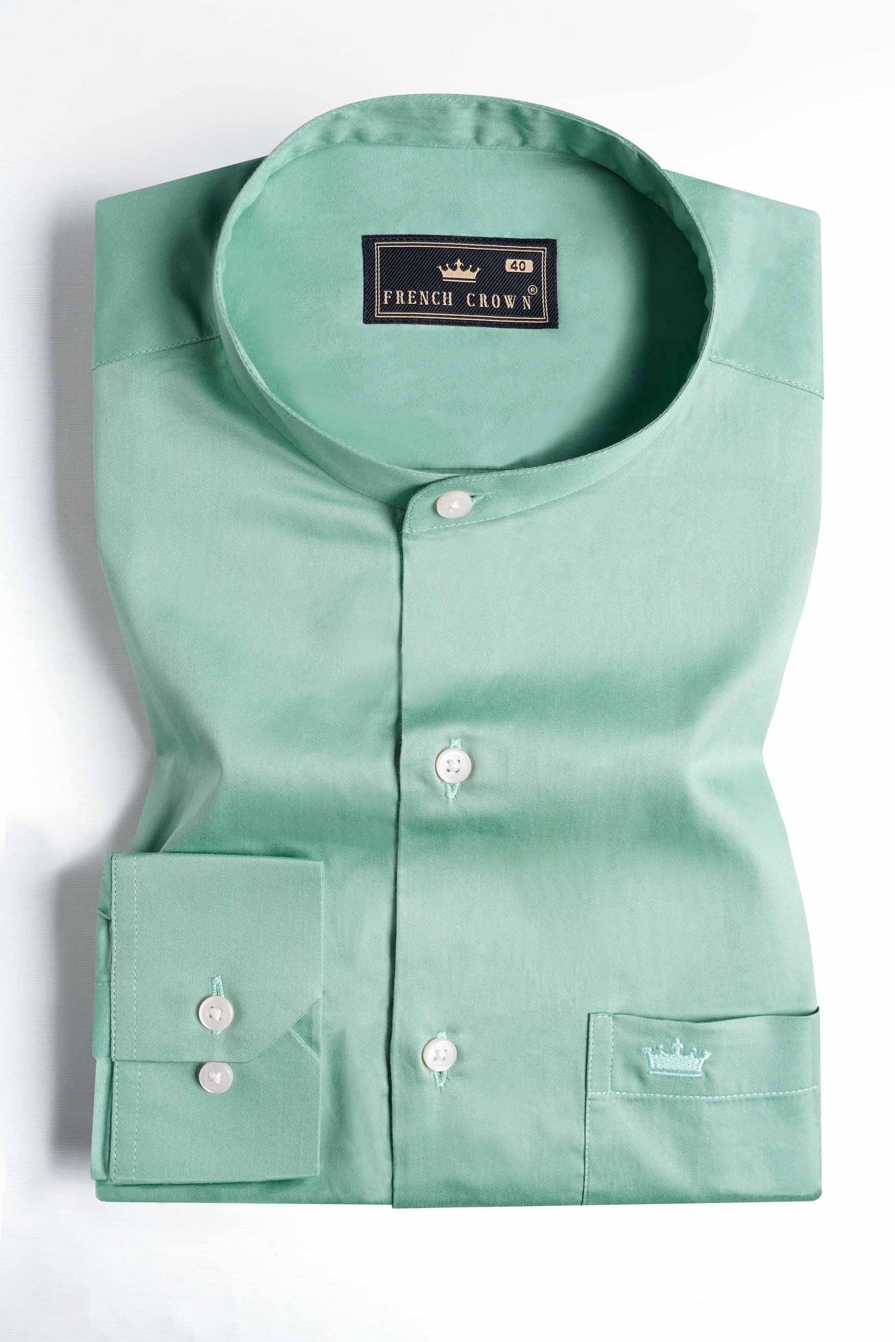 Gulf Stream Green Subtle Sheen Super Soft Premium Cotton Mandarin Shirt
