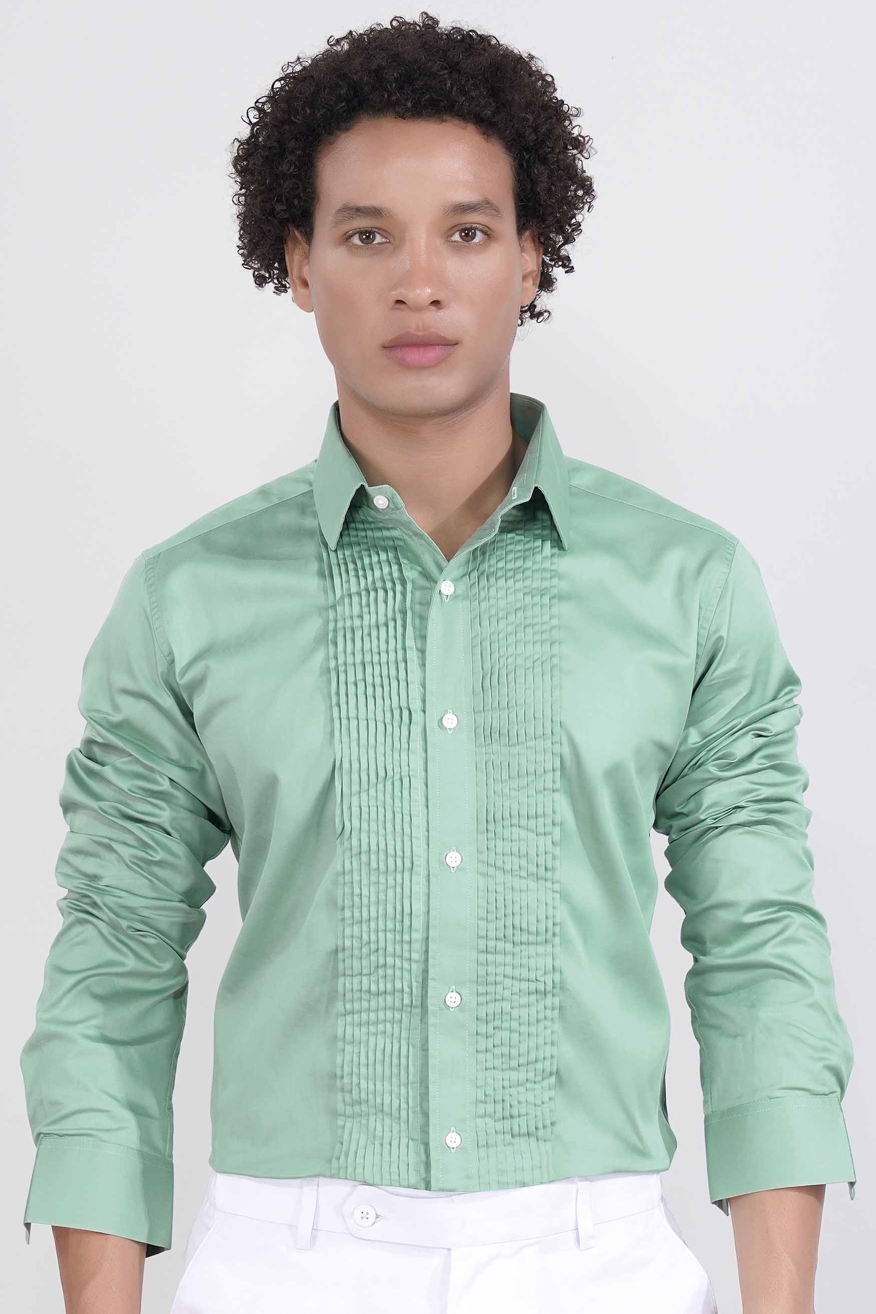 Gulf Stream Green Subtle Sheen Super Soft Premium Cotton Tuxedo Shirt