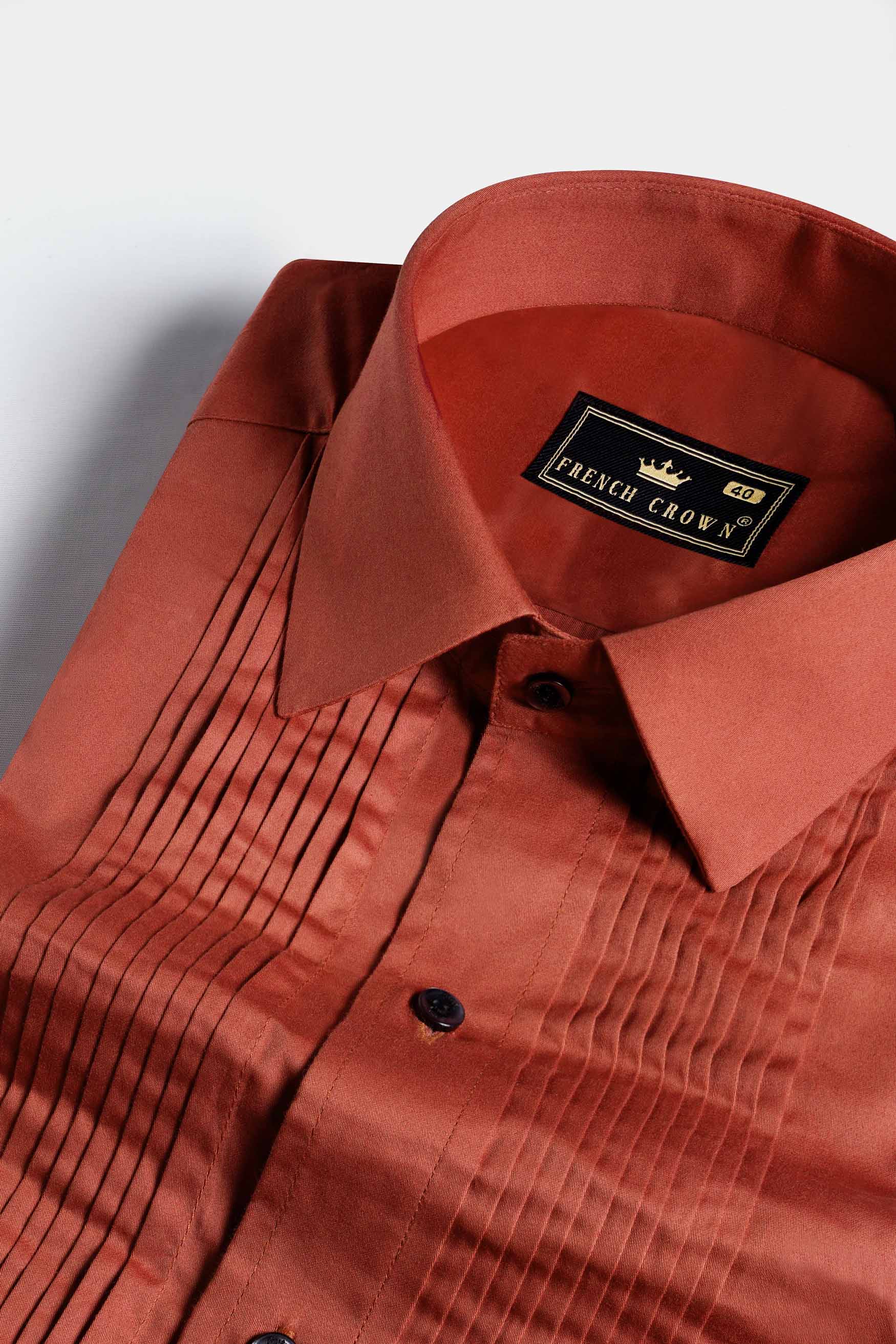 Deep Chestnut Orange Subtle Sheen Super Soft Premium Cotton Tuxedo Shirt