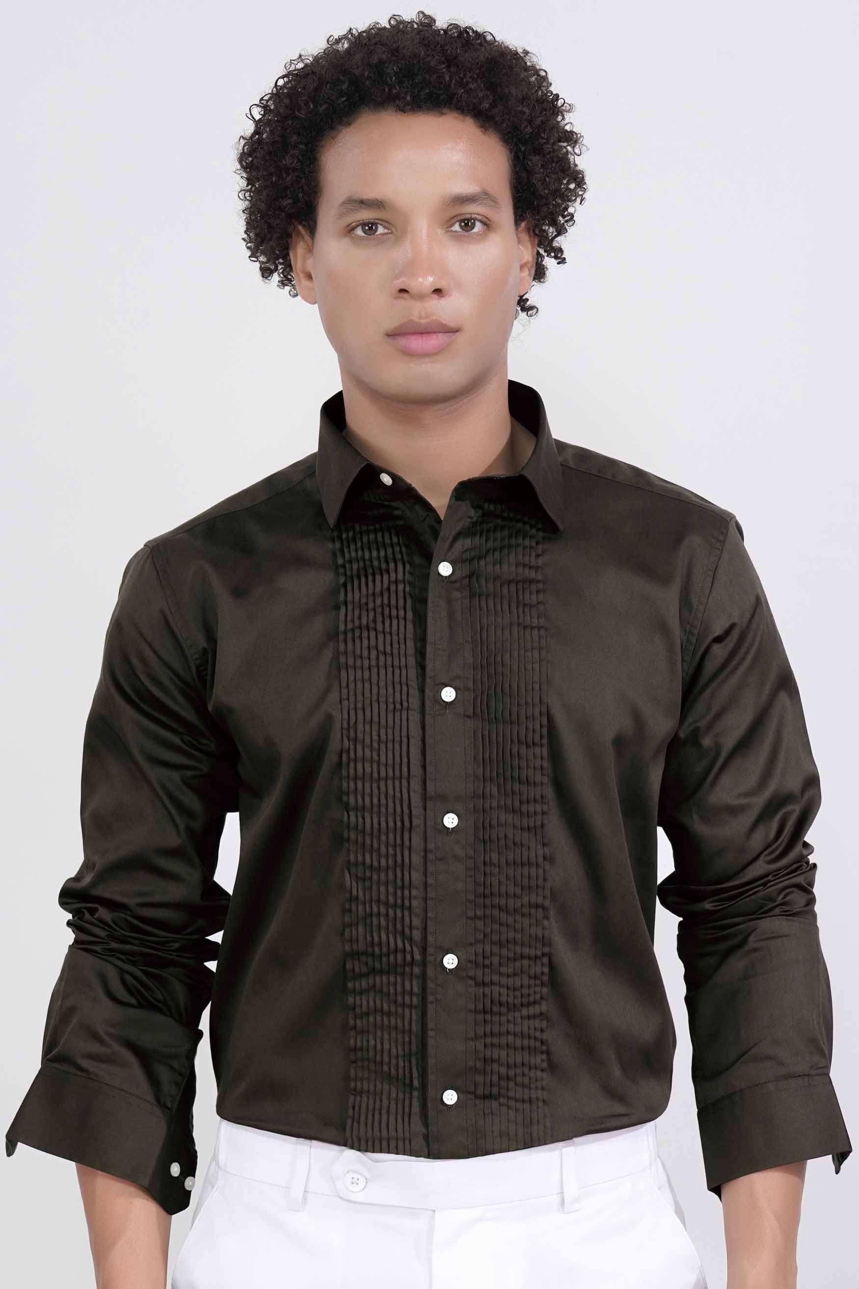 Birch Green Subtle Sheen Super Soft Premium Cotton Tuxedo Shirt