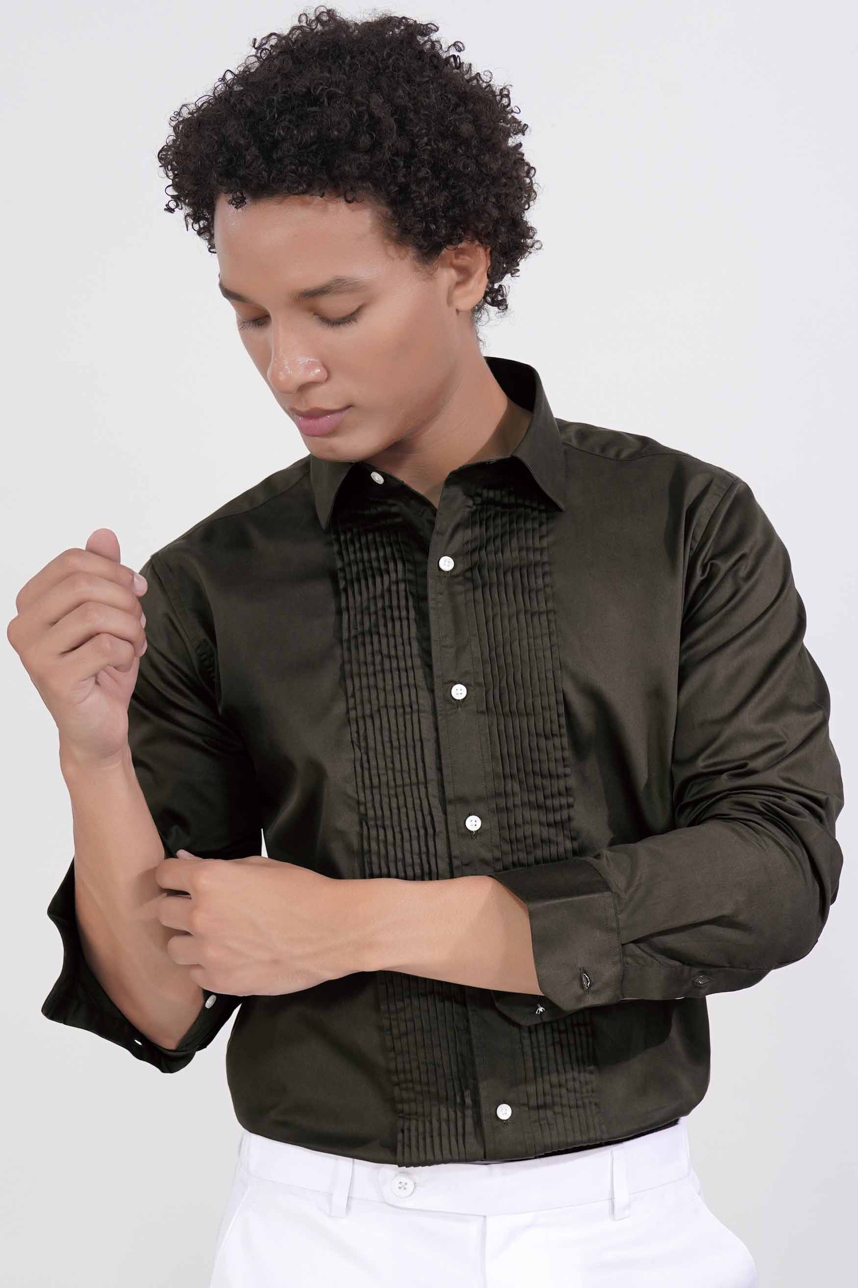 Birch Green Subtle Sheen Super Soft Premium Cotton Tuxedo Shirt