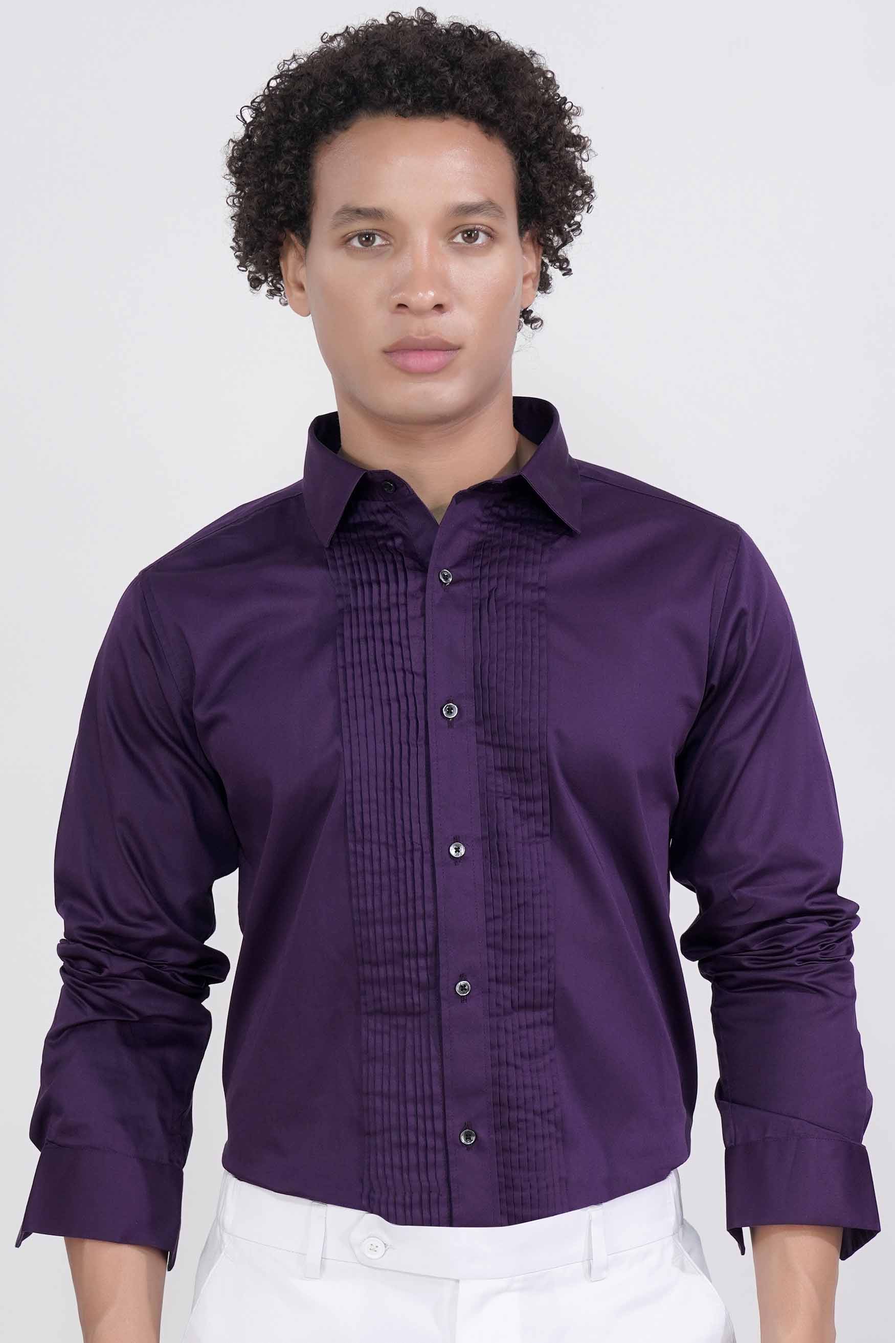 Thunder Purple Subtle Sheen Super Soft Premium Cotton Tuxedo Shirt