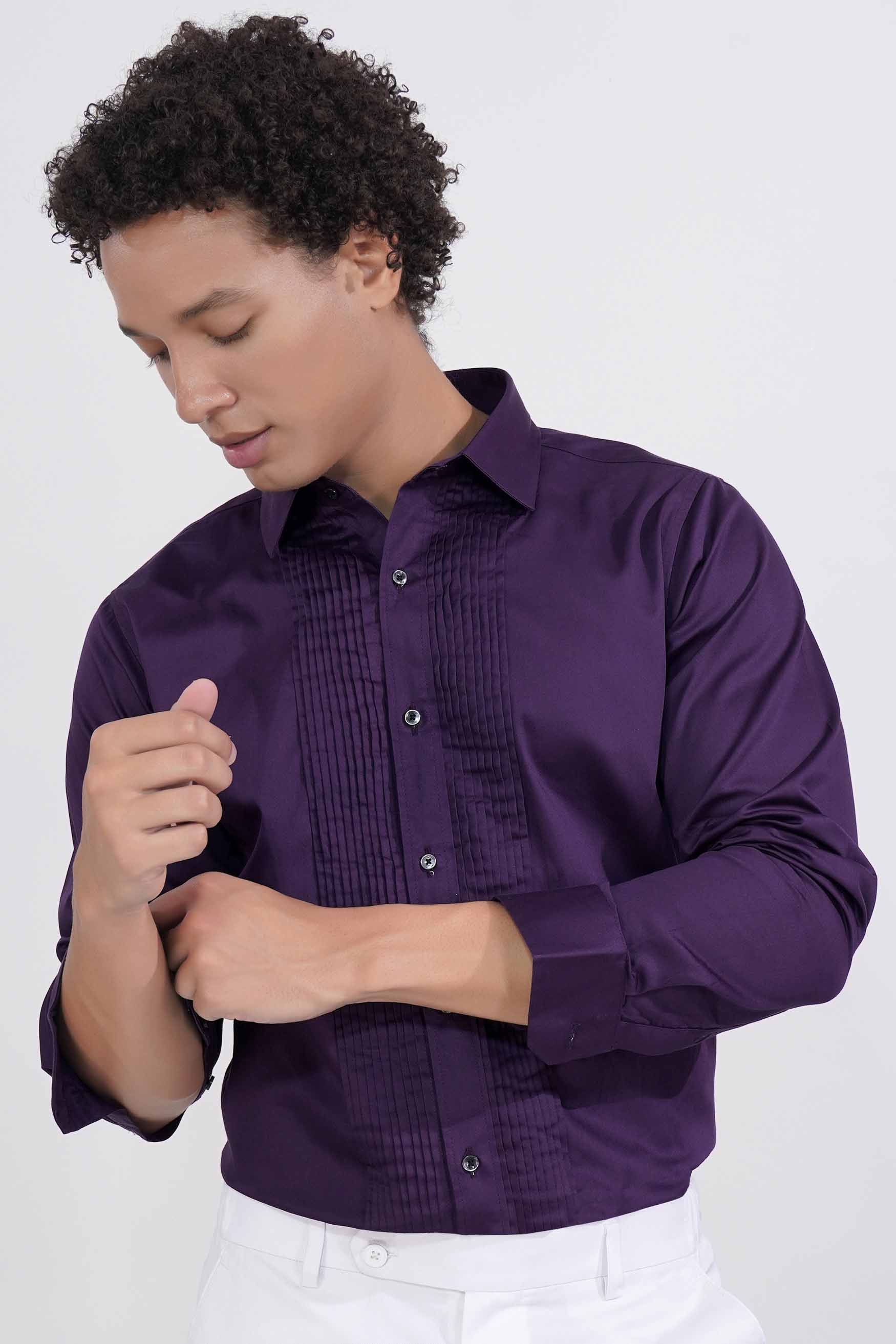 Thunder Purple Subtle Sheen Super Soft Premium Cotton Tuxedo Shirt