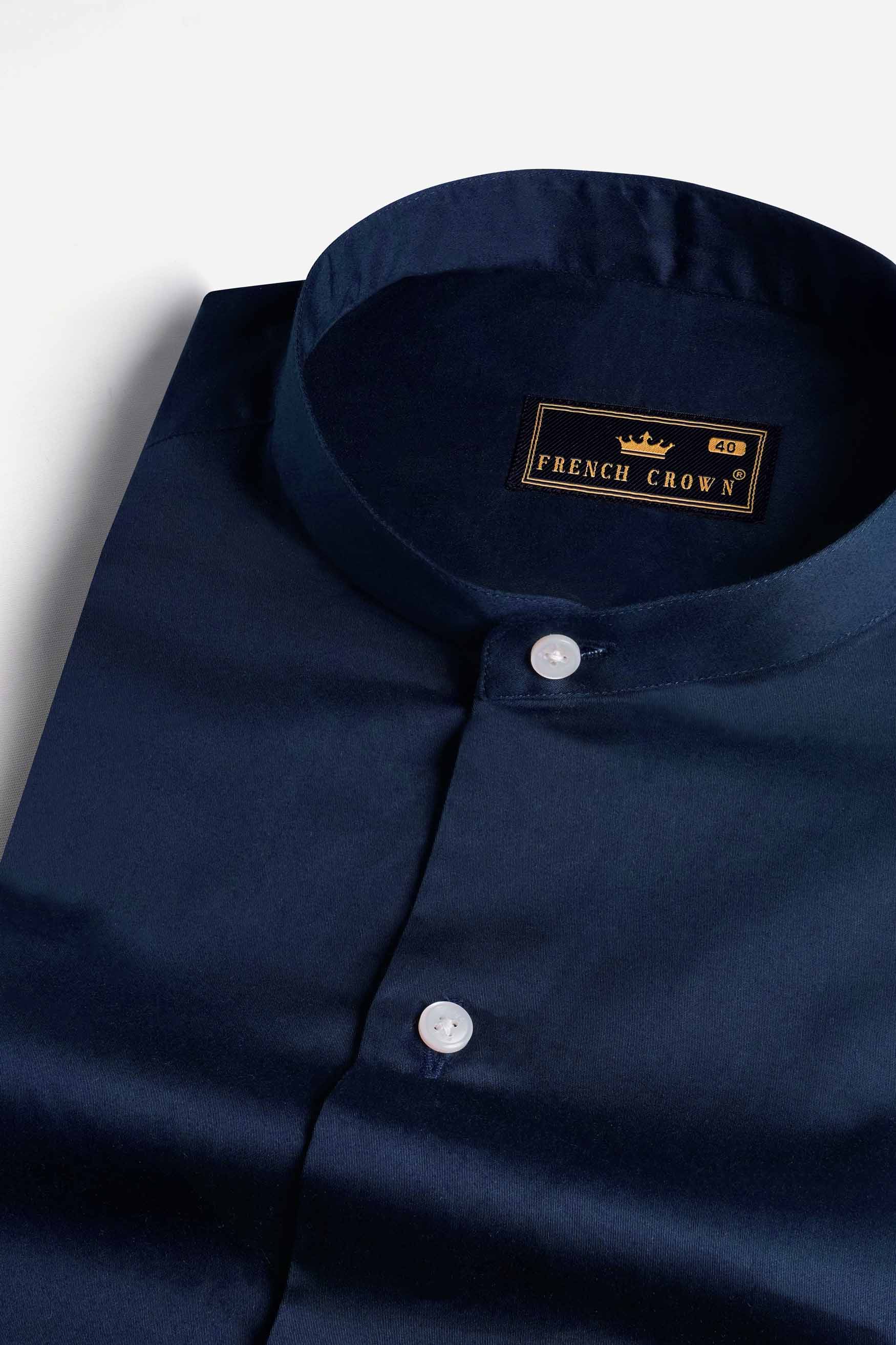 Tangaroa Blue Subtle Sheen Super Soft Premium Cotton Mandarin Shirt