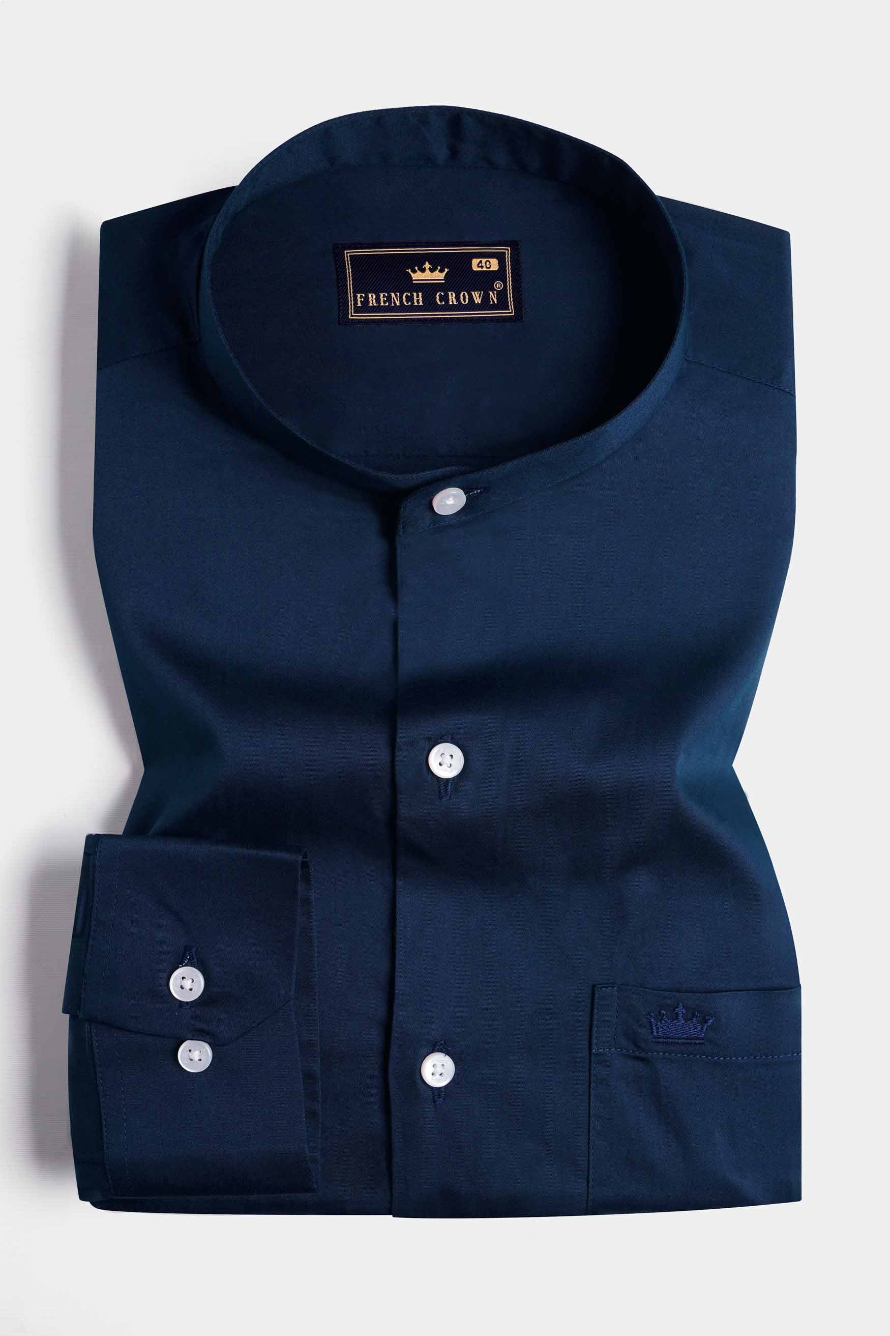 Tangaroa Blue Subtle Sheen Super Soft Premium Cotton Mandarin Shirt