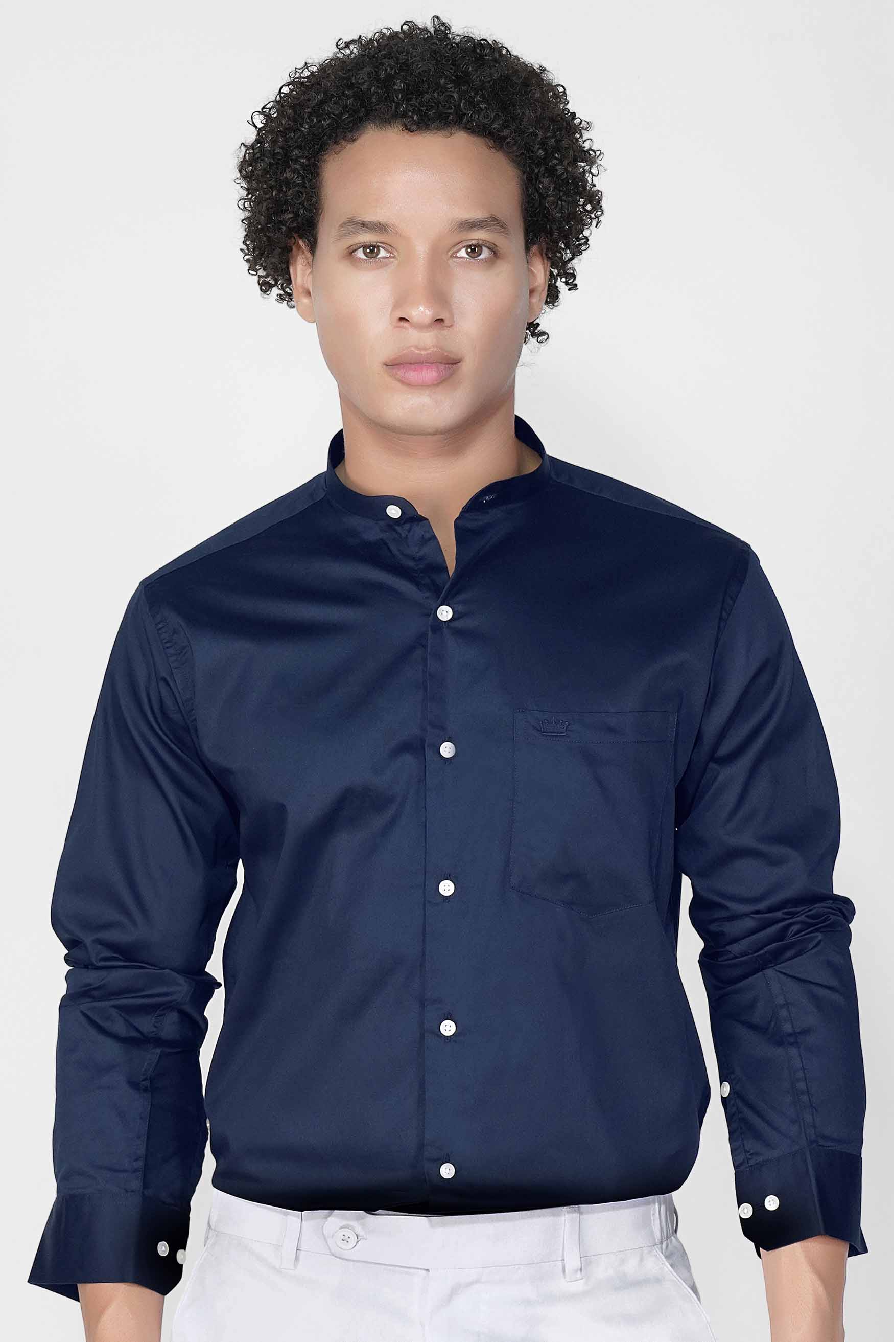 Tangaroa Blue Subtle Sheen Super Soft Premium Cotton Mandarin Shirt