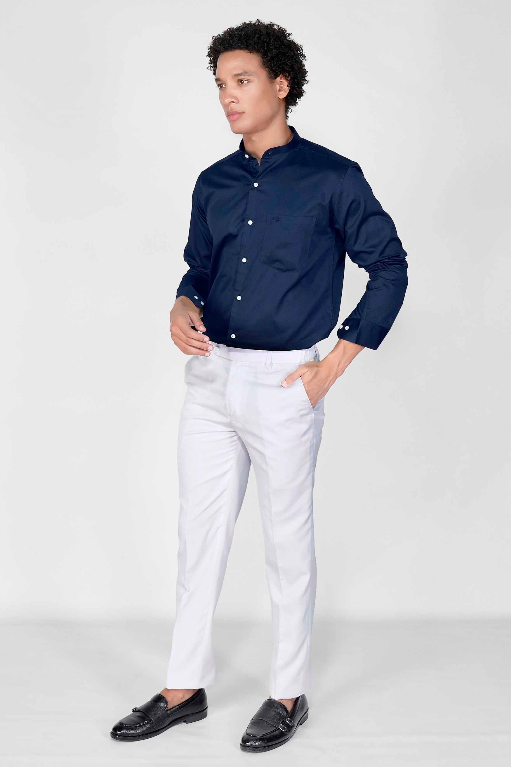 Tangaroa Blue Subtle Sheen Super Soft Premium Cotton Mandarin Shirt