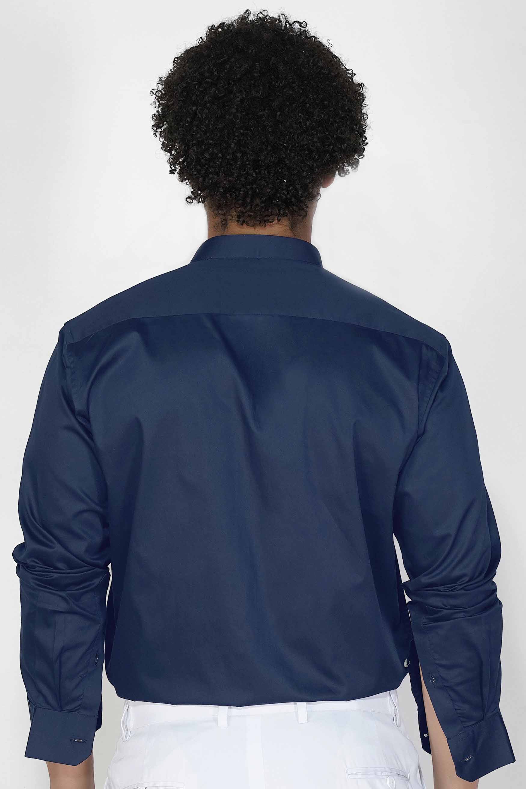 Tangaroa Blue Subtle Sheen Super Soft Premium Cotton Mandarin Shirt